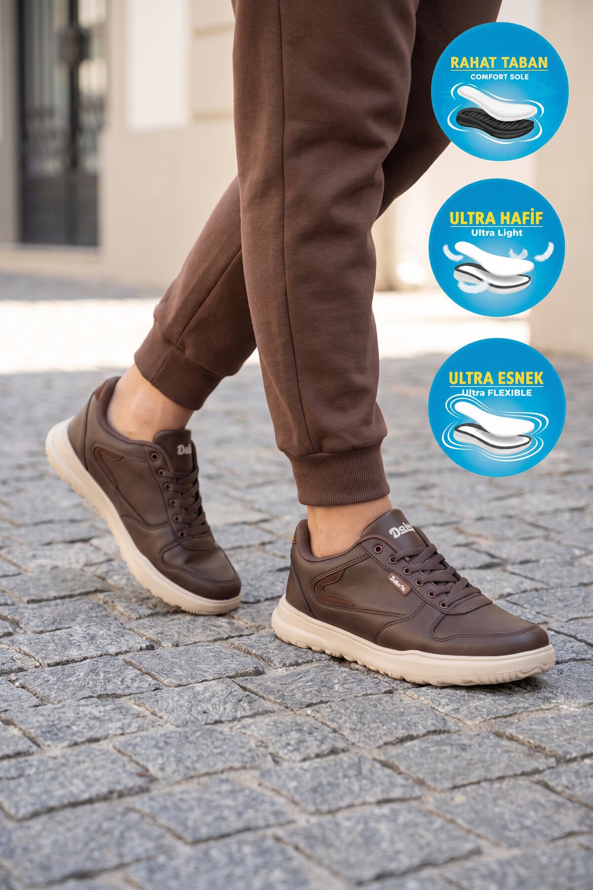 Erkek Bağcıklı Hafif Rahat Taban Kahve Casual Yürüyüş Ayakkabı Sneaker 2297 Cilt