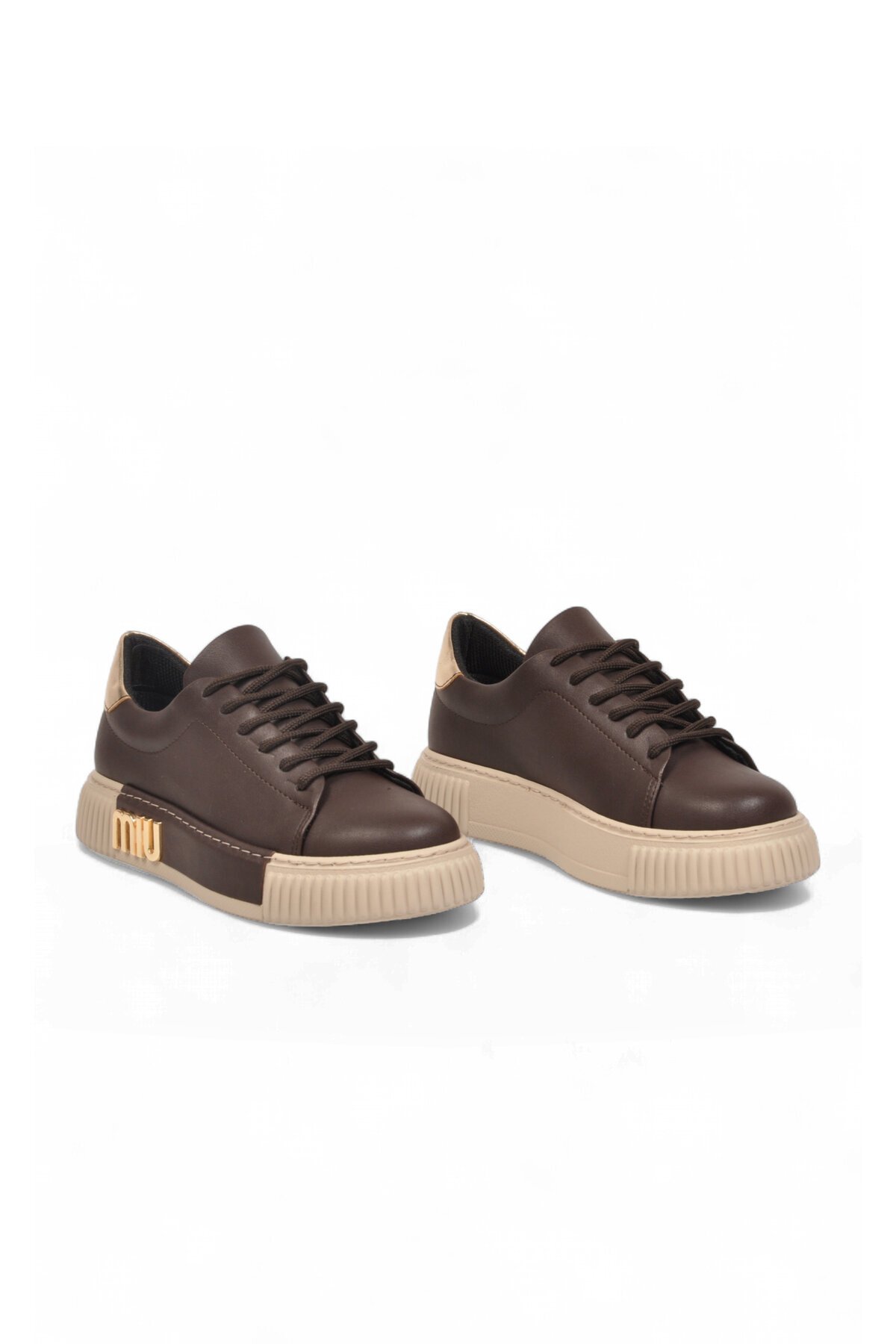 Kadın Kahve Bağcıklı Kalın Tabanlı Şık Rahat Sneaker Günlük Casual Yürüyüş Ayakkabı 261261