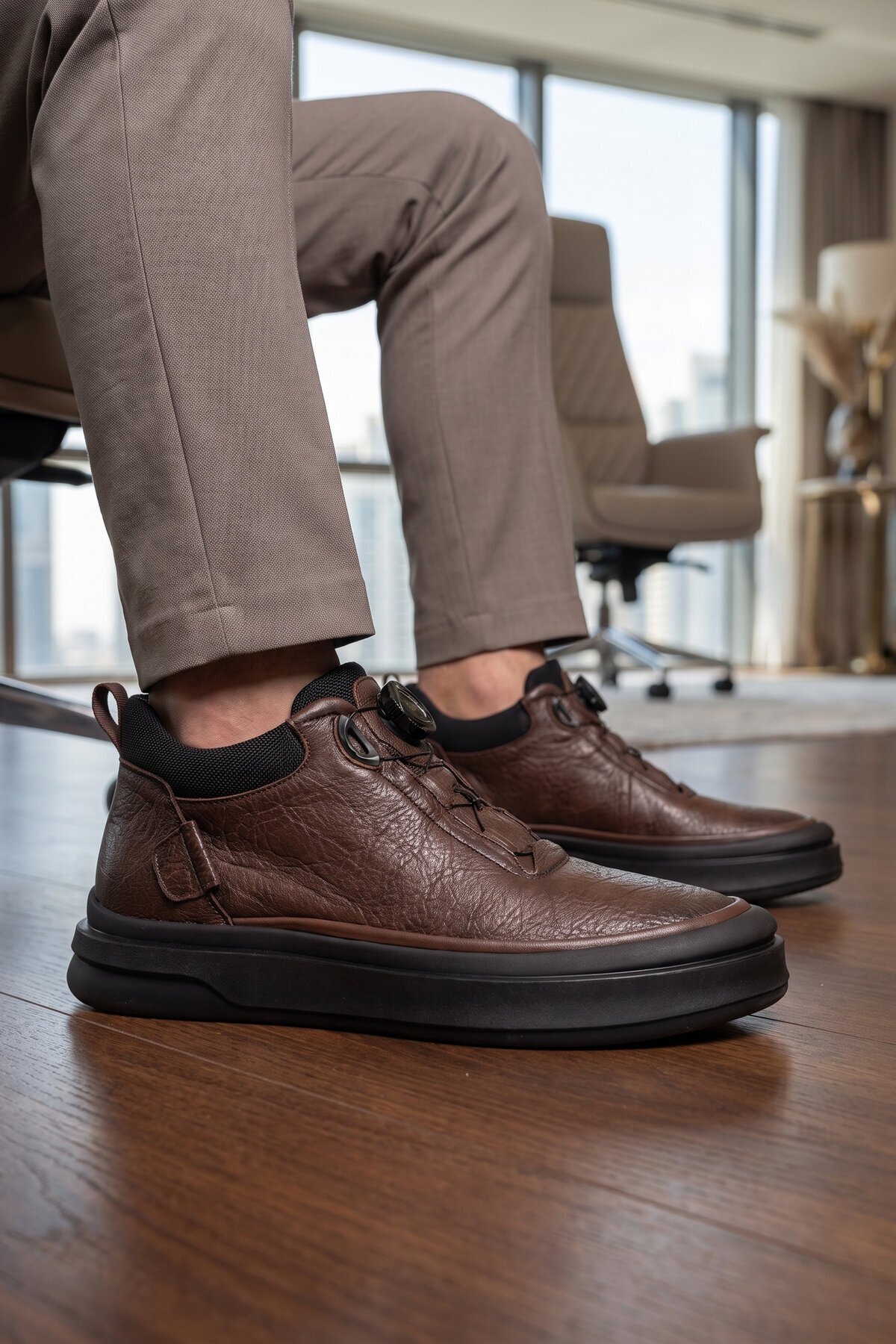 Akıllı Bağcıklı İçi Polarlı Soğuğa Dayanıklı Kaymaz Taban Kahve Hakiki Deri Erkek Bot 26K554-1