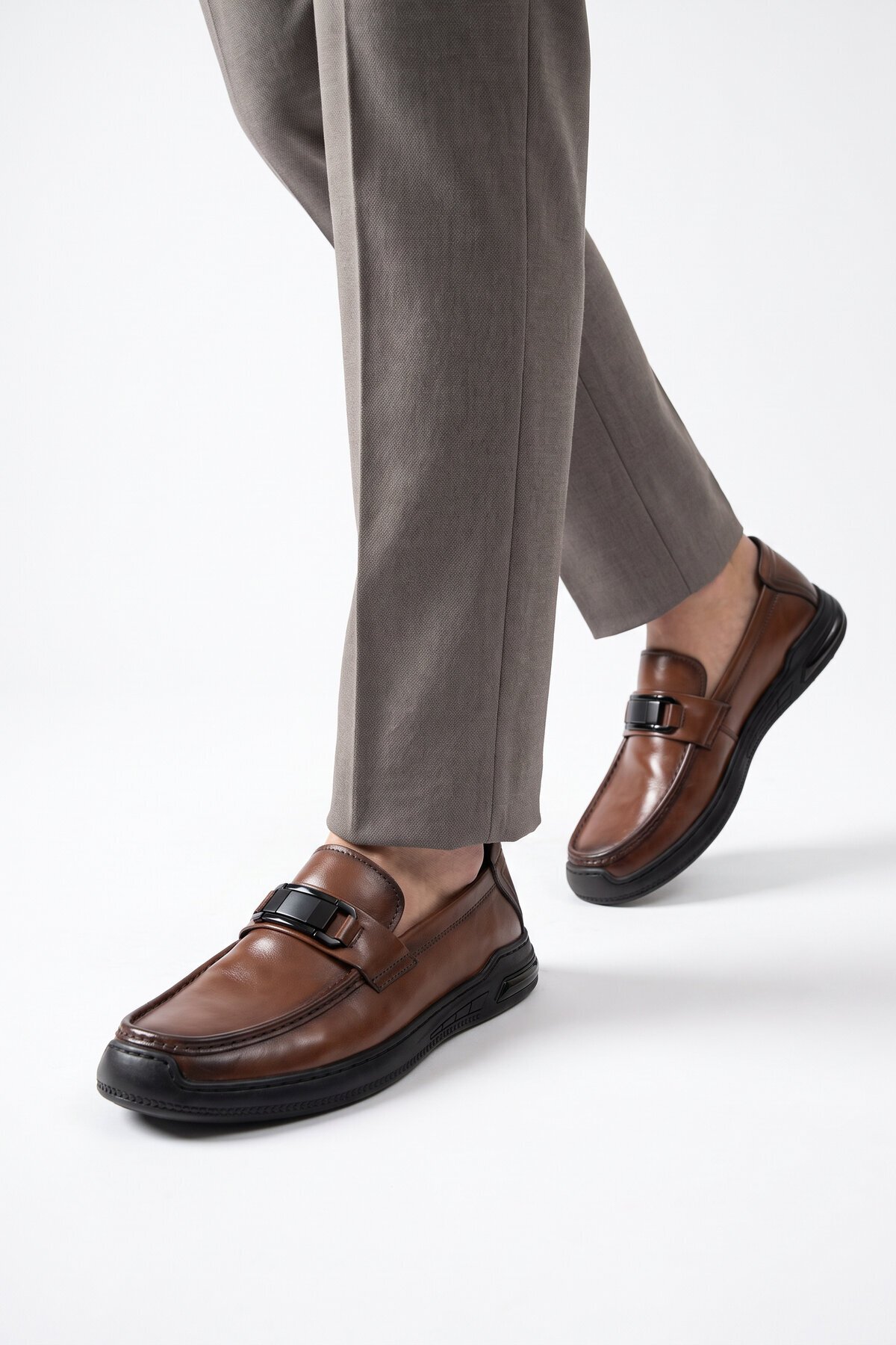 Erkek Şık Rahat Hafif Kahve Hakiki Deri Makosen Casual Loafer Ayakkabı 26K590-2