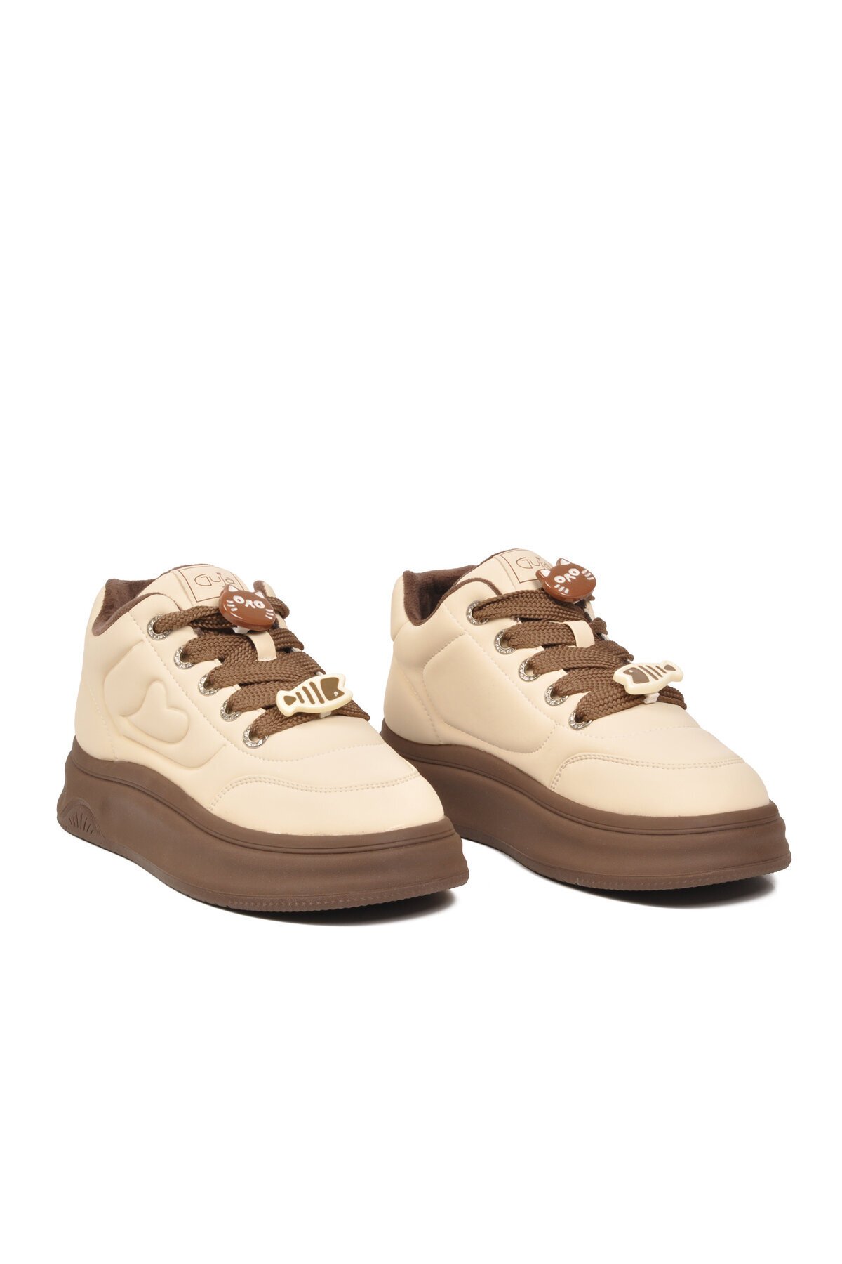 Aksesuar Bağcıklı Kalın Rahat Taban Bot Kadın Kahve Şık Sneaker Bot 26K421