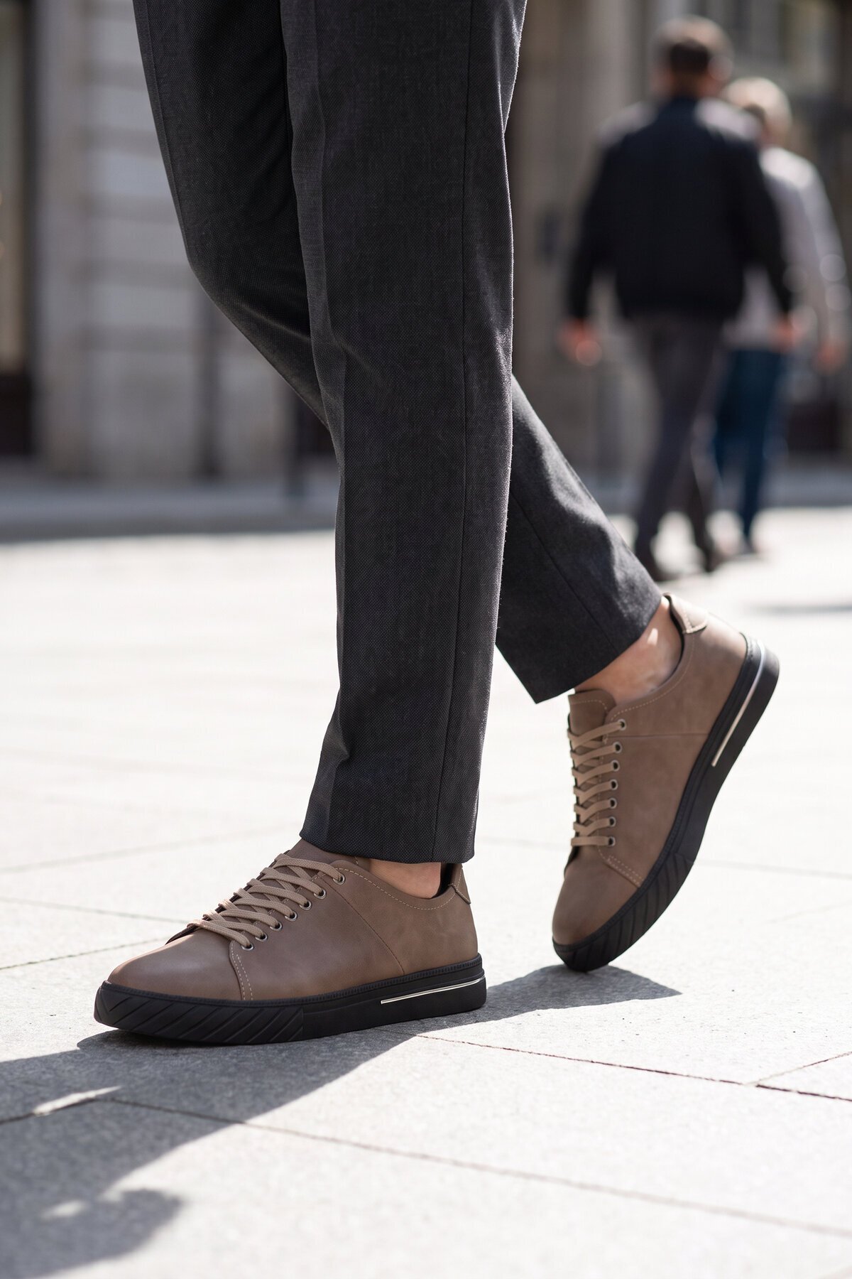 Erkek Bağcıklı Rahat Taban Kum Hakiki Deri Erkek Casual Sneaker Ayakkabı 165
