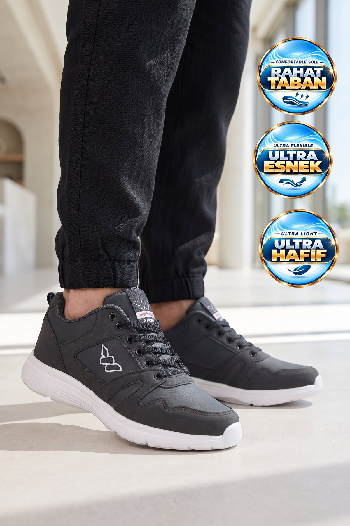 Bağcıklı Cilt Lacivert Hafif Rahat Taban Esnek Unisex Yürüyüş ve Spor Ayakkabı Sneaker Core 020