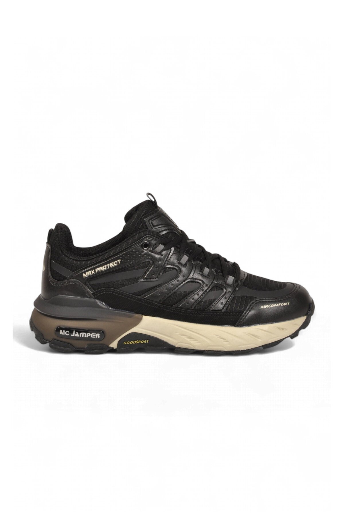Rahat Ortopedik Taban Bağcıklı Siyah-Bej Erkek Yürüyüş ve Spor Ayakkabı Sneaker 2427