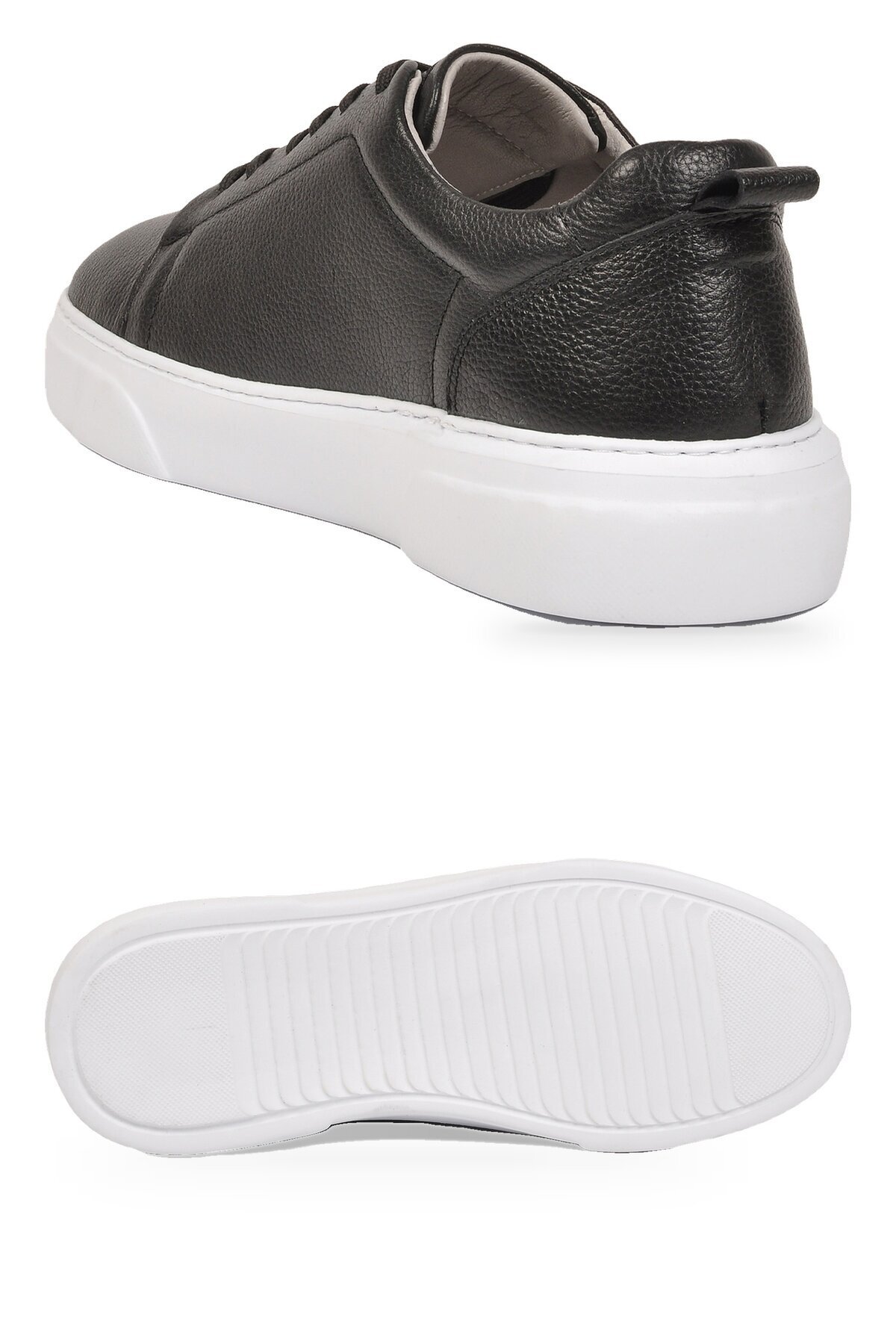 Erkek Bağcıklı Kalın Rahat Tabanlı Siyah-Beyaz Hakiki Deri Casual Sneaker Ayakkabı 272303