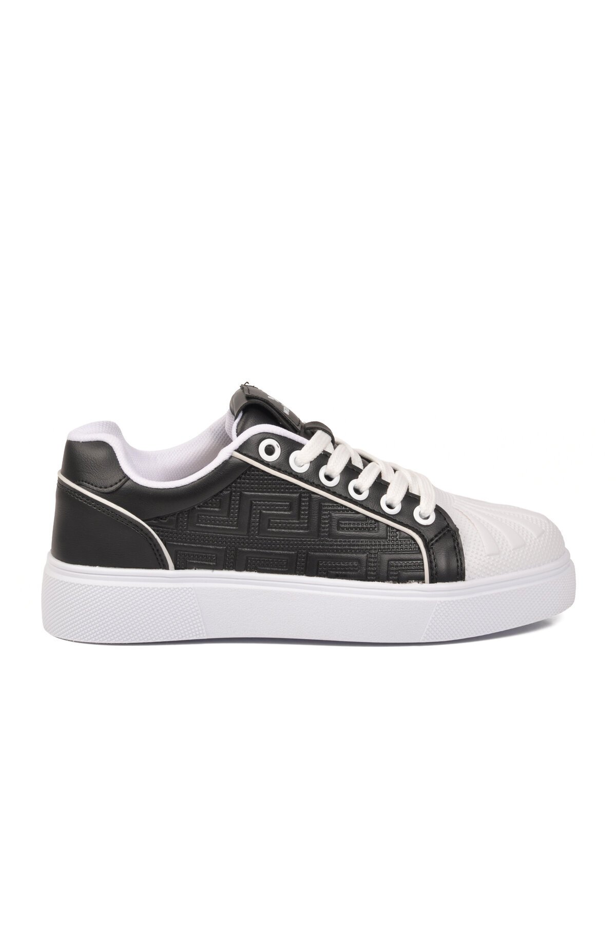 Unisex Bağcıklı Kalın Taban Spor Ayakkabı Siyah-Beyaz Şık Rahat Casual Ayakkabı Sneaker 26201