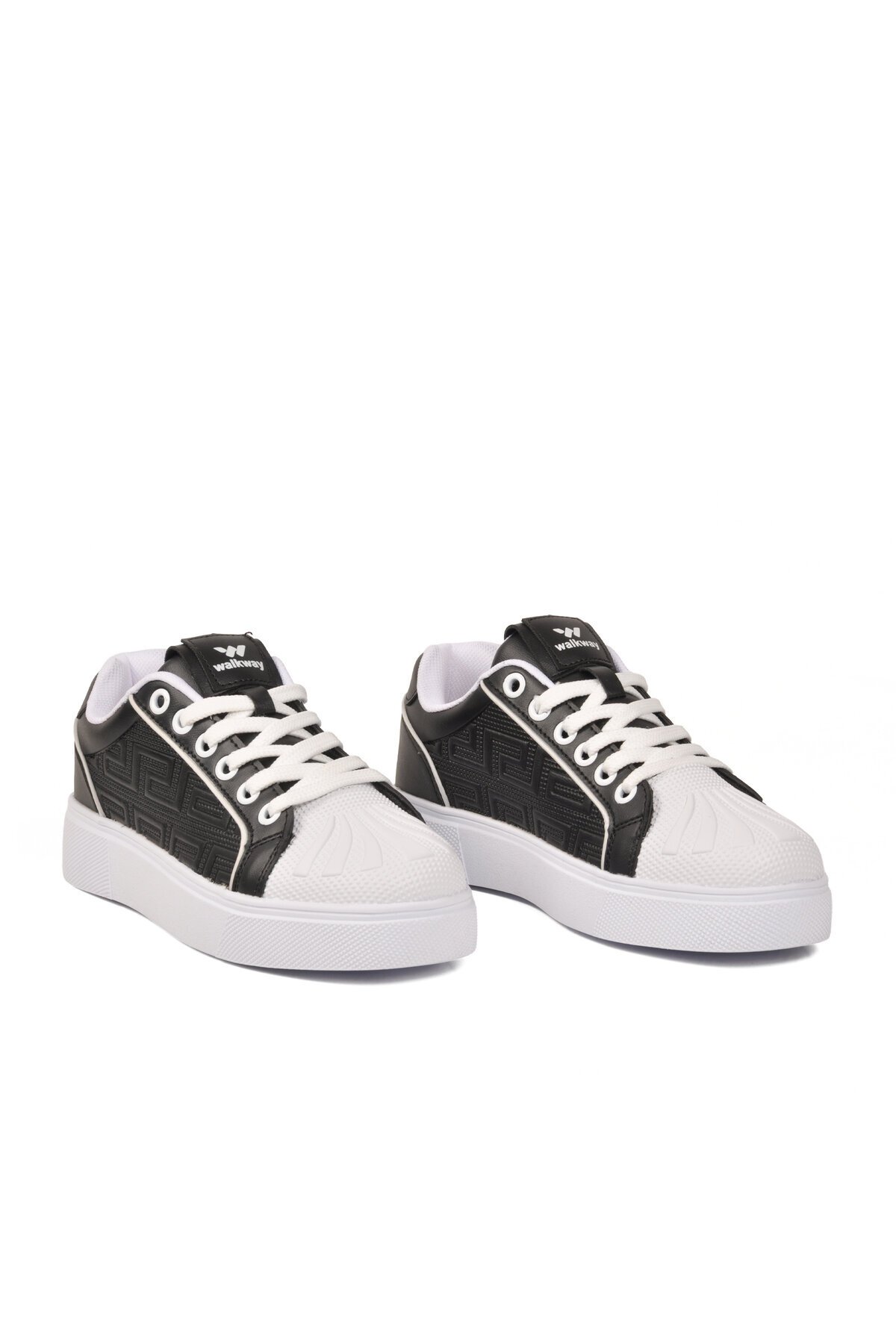 Unisex Bağcıklı Kalın Taban Spor Ayakkabı Siyah-Beyaz Şık Rahat Casual Ayakkabı Sneaker 26201