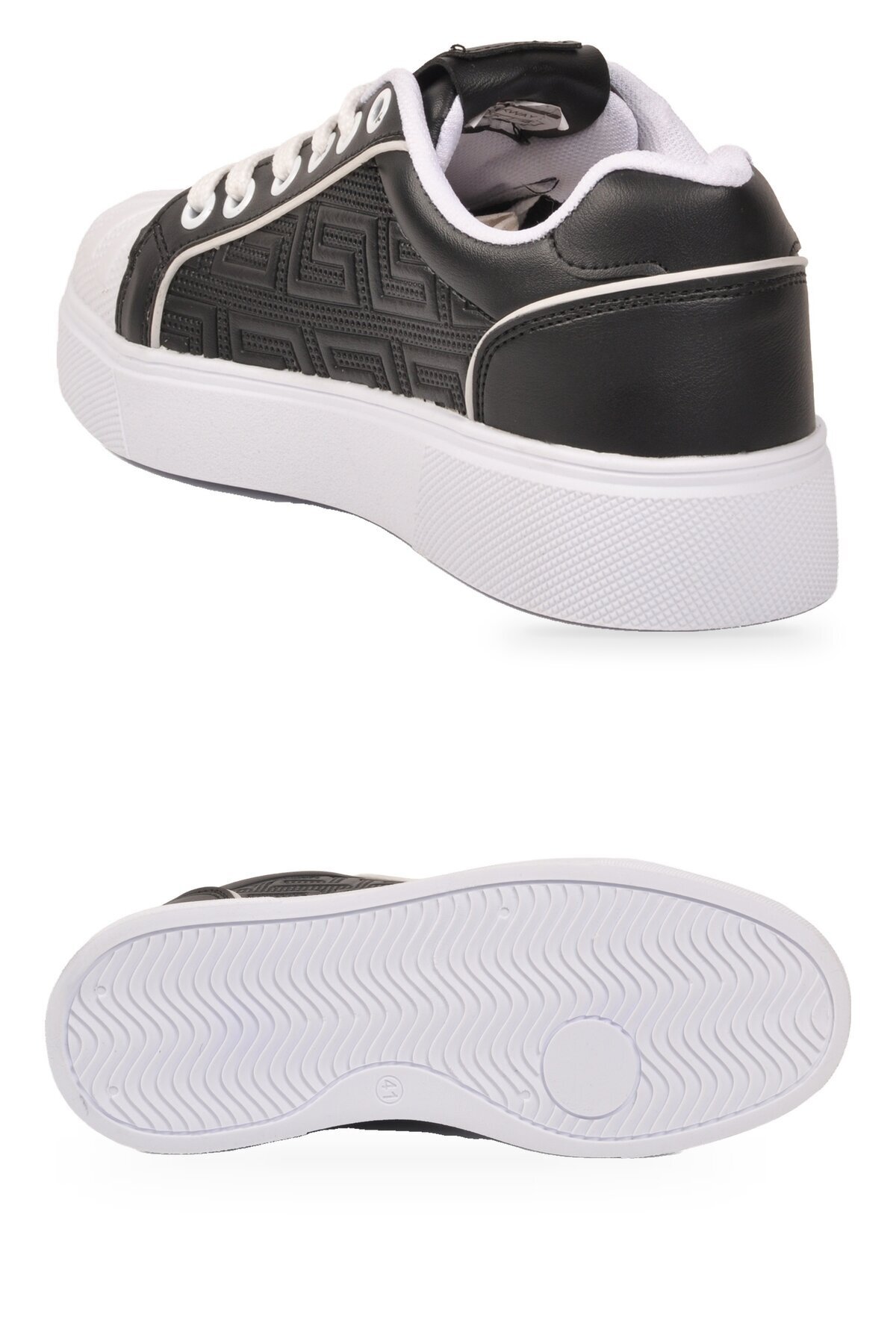 Unisex Bağcıklı Kalın Taban Spor Ayakkabı Siyah-Beyaz Şık Rahat Casual Ayakkabı Sneaker 26201