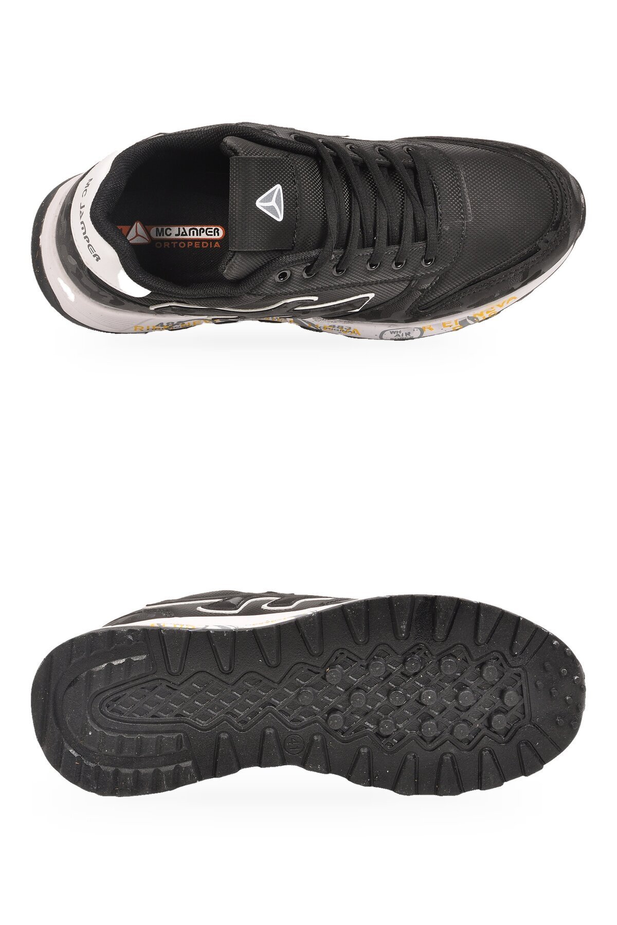 Erkek Ortopedik Rahat Taban Bağcıklı Siyah-Beyaz Erkek Yürüyüş ve Spor Ayakkabı Sneaker 2444 (Cilt)