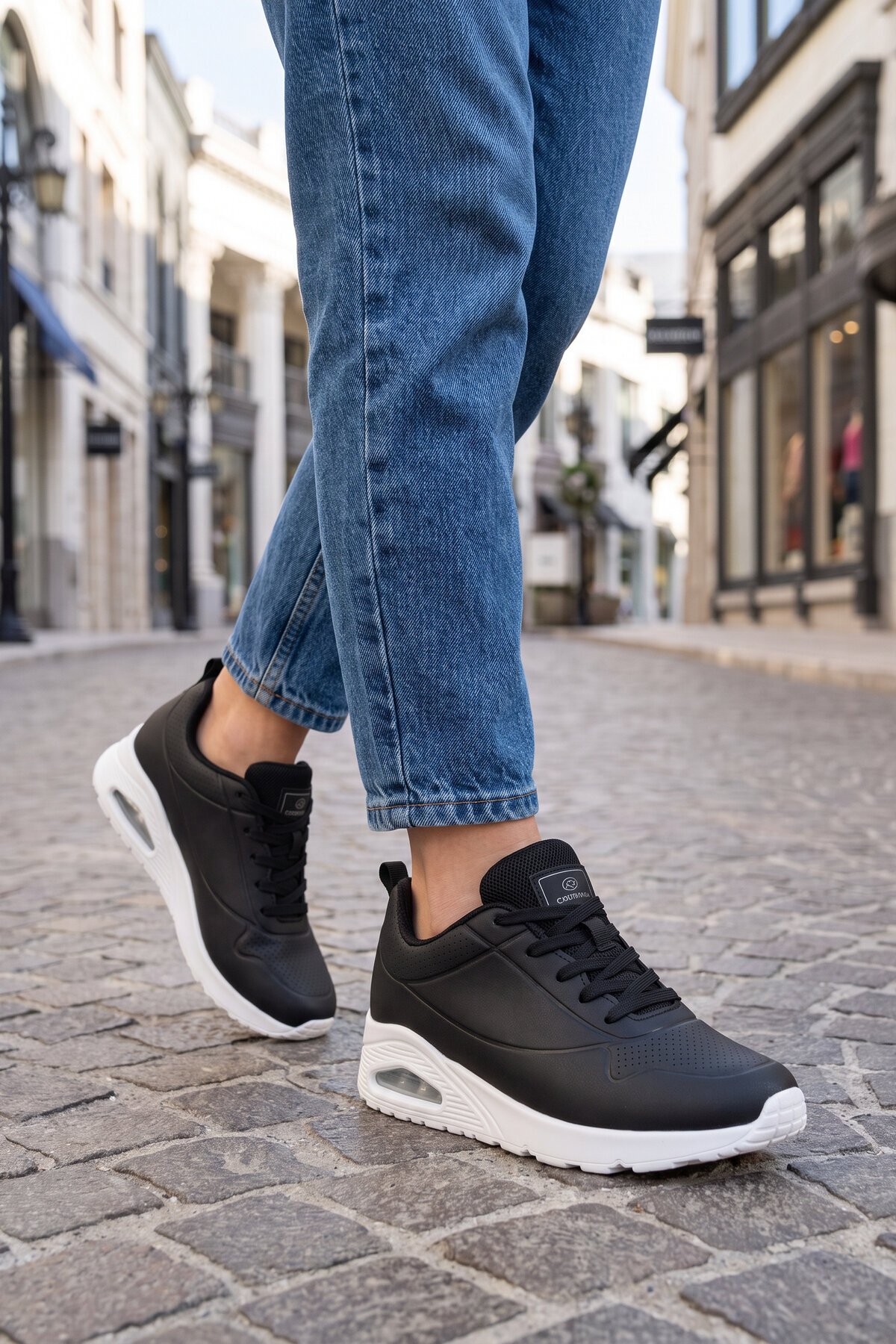Bağcıklı Kalın Tabanlı Siyah-Beyaz Unisex Yürüyüş ve Spor Ayakkabı Sneaker 5101