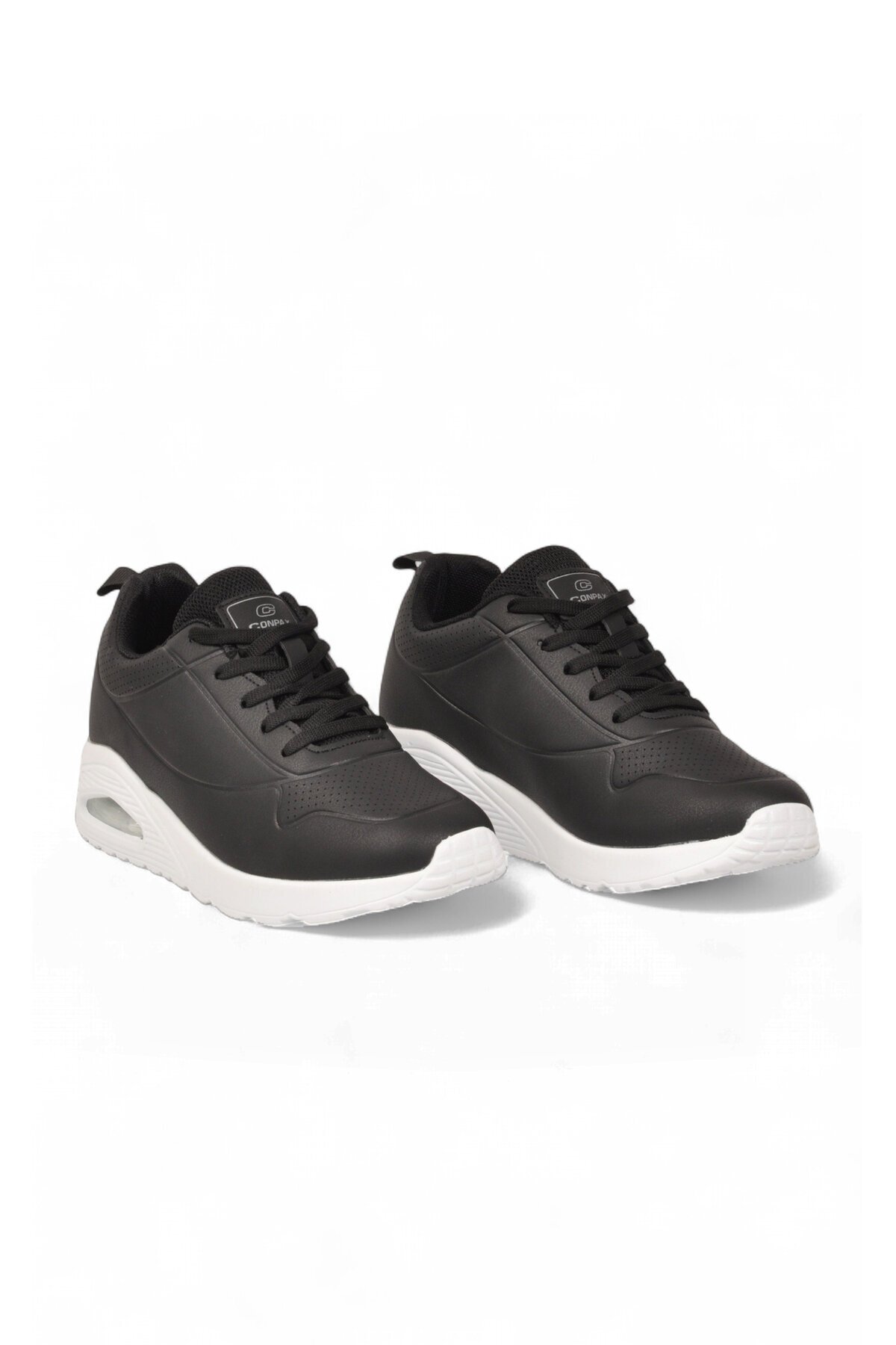 Bağcıklı Kalın Tabanlı Siyah-Beyaz Unisex Yürüyüş ve Spor Ayakkabı Sneaker 5101