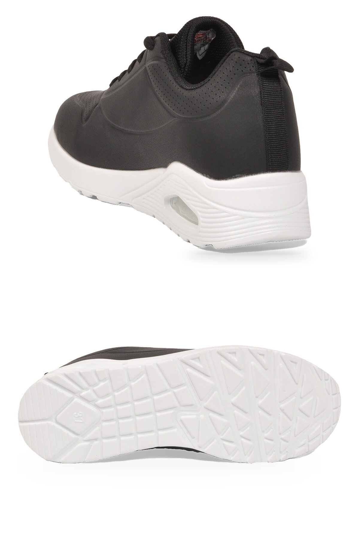 Bağcıklı Kalın Tabanlı Siyah-Beyaz Unisex Yürüyüş ve Spor Ayakkabı Sneaker 5101
