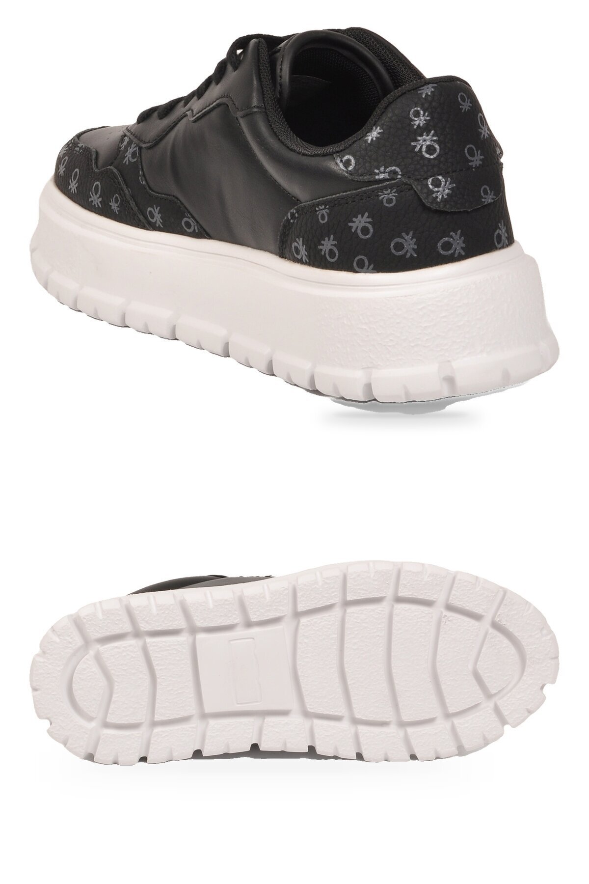 Bağcıklı Kalın Taban Sneaker Siyah-Beyaz Şık Rahat Desenli Casual Yürüyüş Ayakkabı BNI-12124
