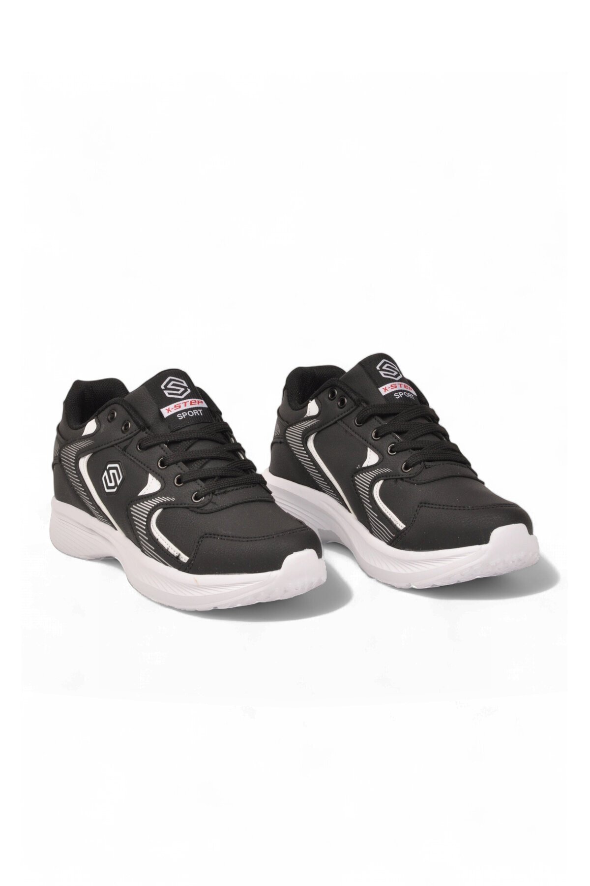 Bağcıklı Kalın Rahat Taban Hafif Esnek Siyah-Beyaz Unisex Yürüyüş ve Spor Ayakkabı Sneaker 2032
