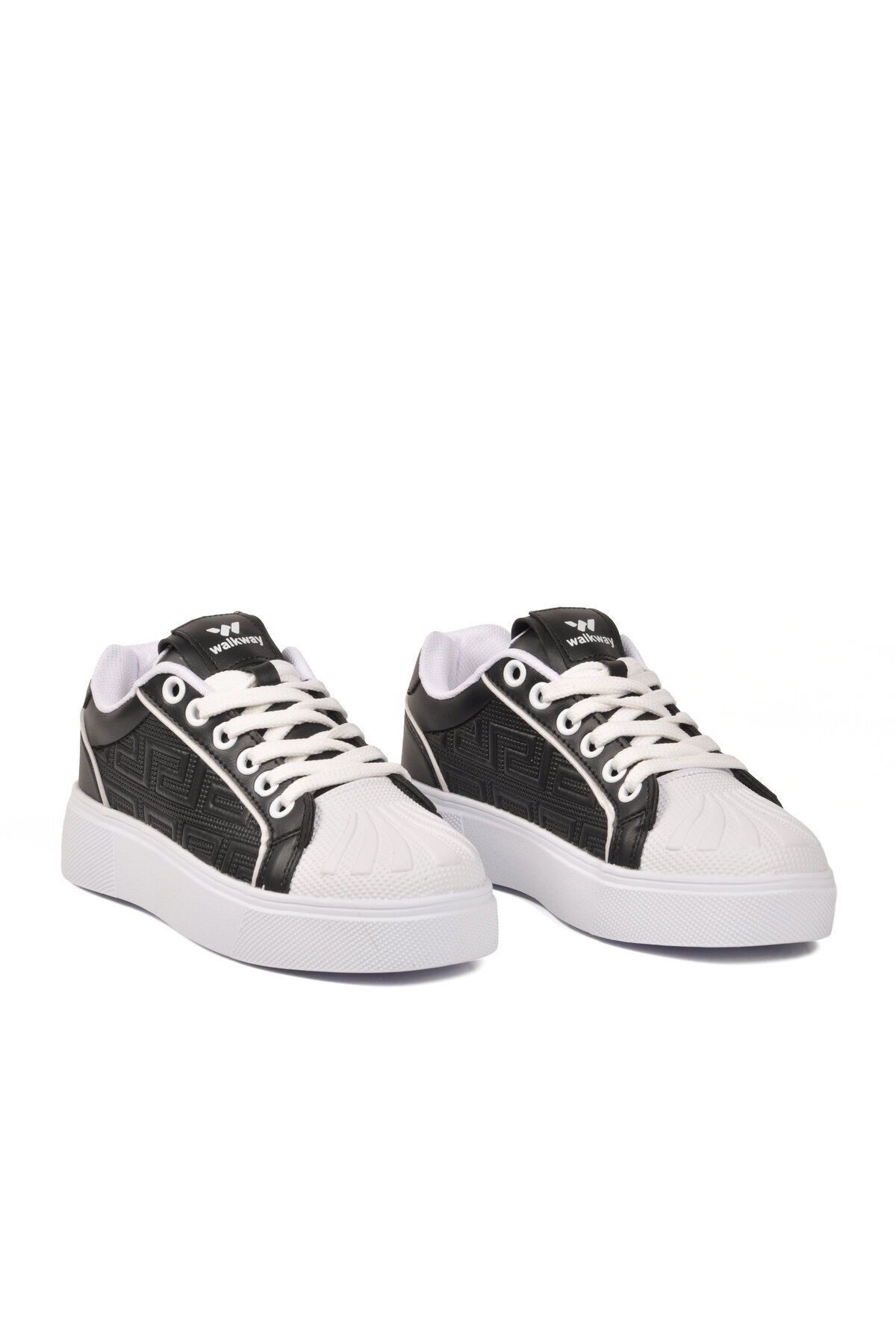 Erkek Bağcıklı Kalın Taban Spor Ayakkabı Siyah-Beyaz Şık Rahat Casual Ayakkabı Sneaker 26201