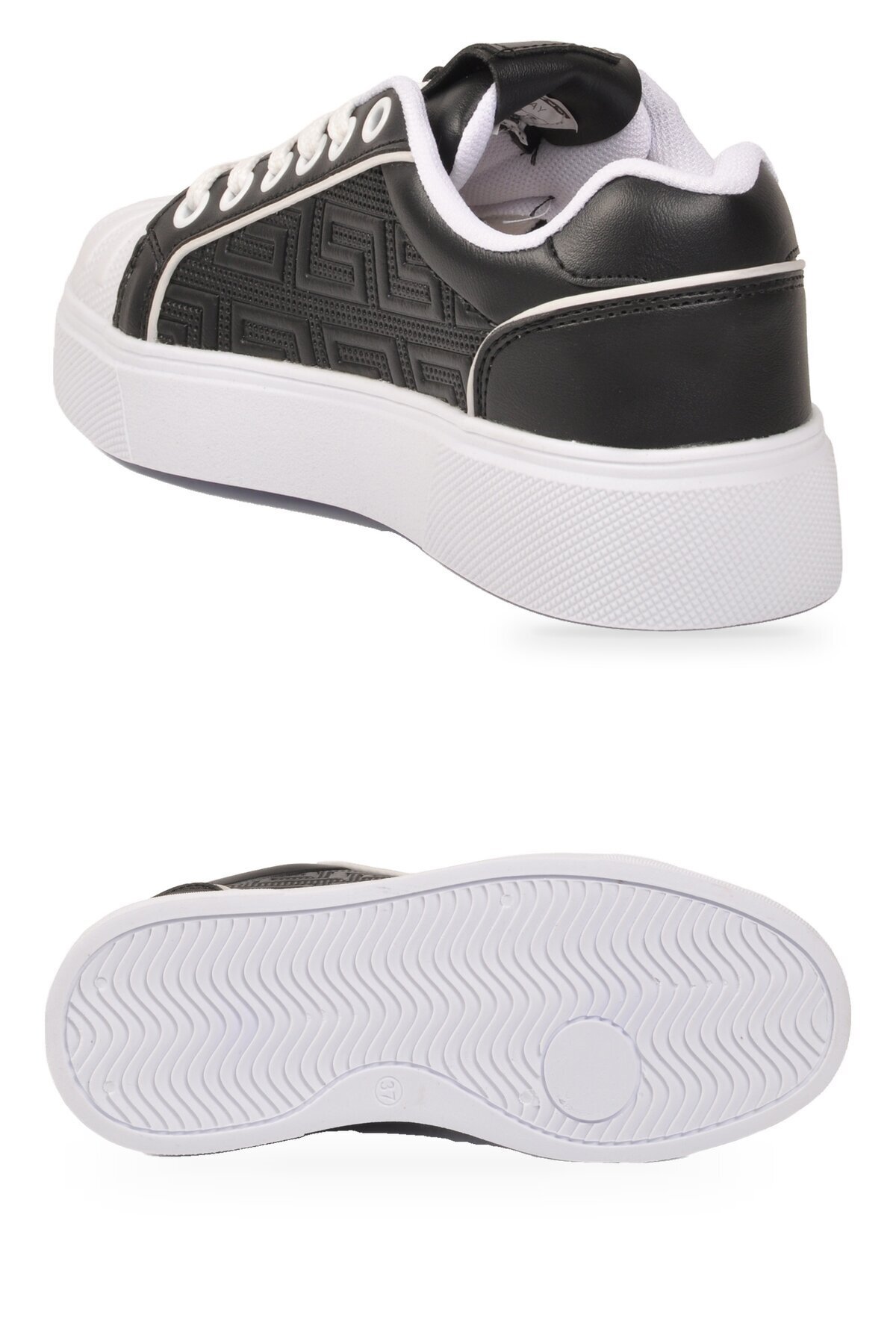Erkek Bağcıklı Kalın Taban Spor Ayakkabı Siyah-Beyaz Şık Rahat Casual Ayakkabı Sneaker 26201