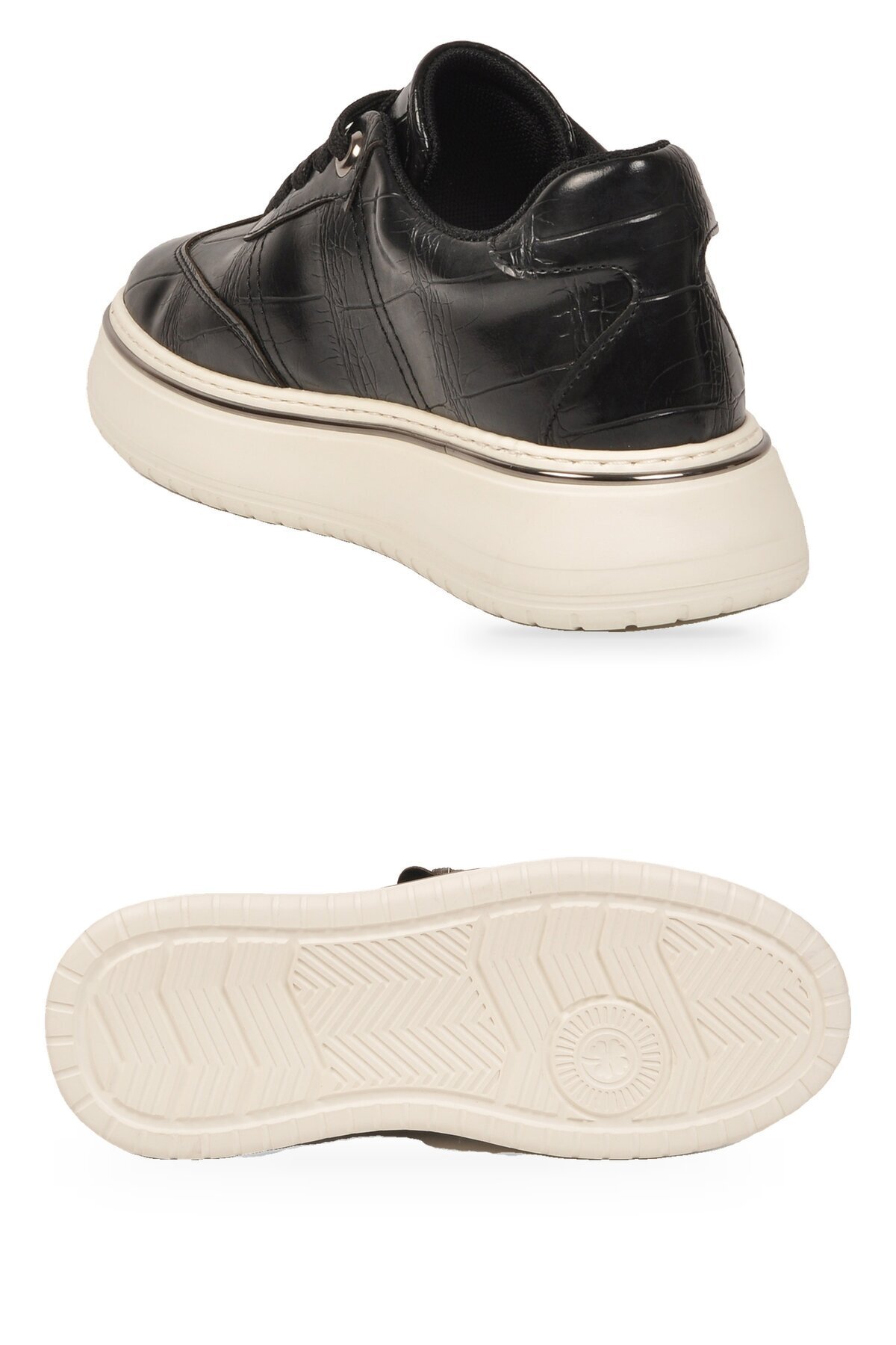 Kadın Bağcıklı Sneaker Siyah Cilt Kalın Rahat Taban Casual Yürüyüş Ayakkabı 231176
