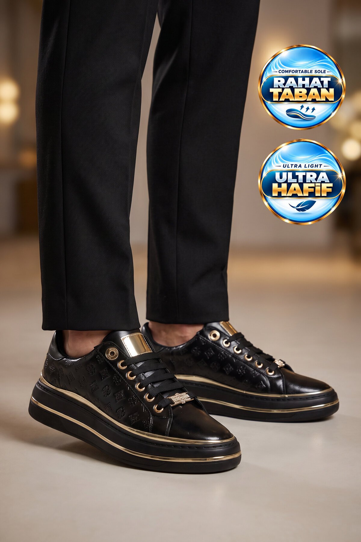Kadın Siyah Cilt Bağcıklı Sneaker Kadın Şık Rahat Casual Yürüyüş Ayakkabı 431173