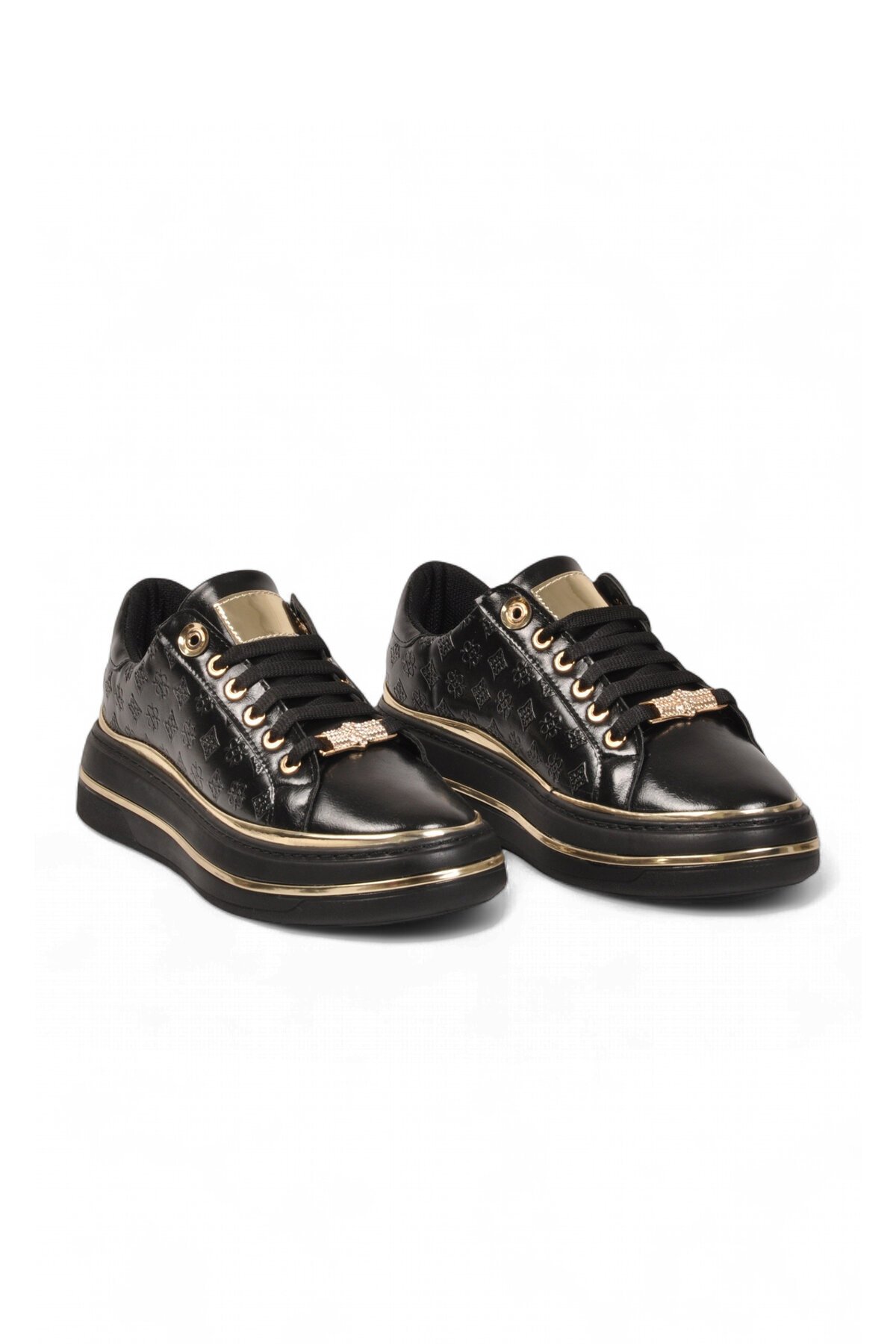 Kadın Siyah Cilt Bağcıklı Sneaker Kadın Şık Rahat Casual Yürüyüş Ayakkabı 431173