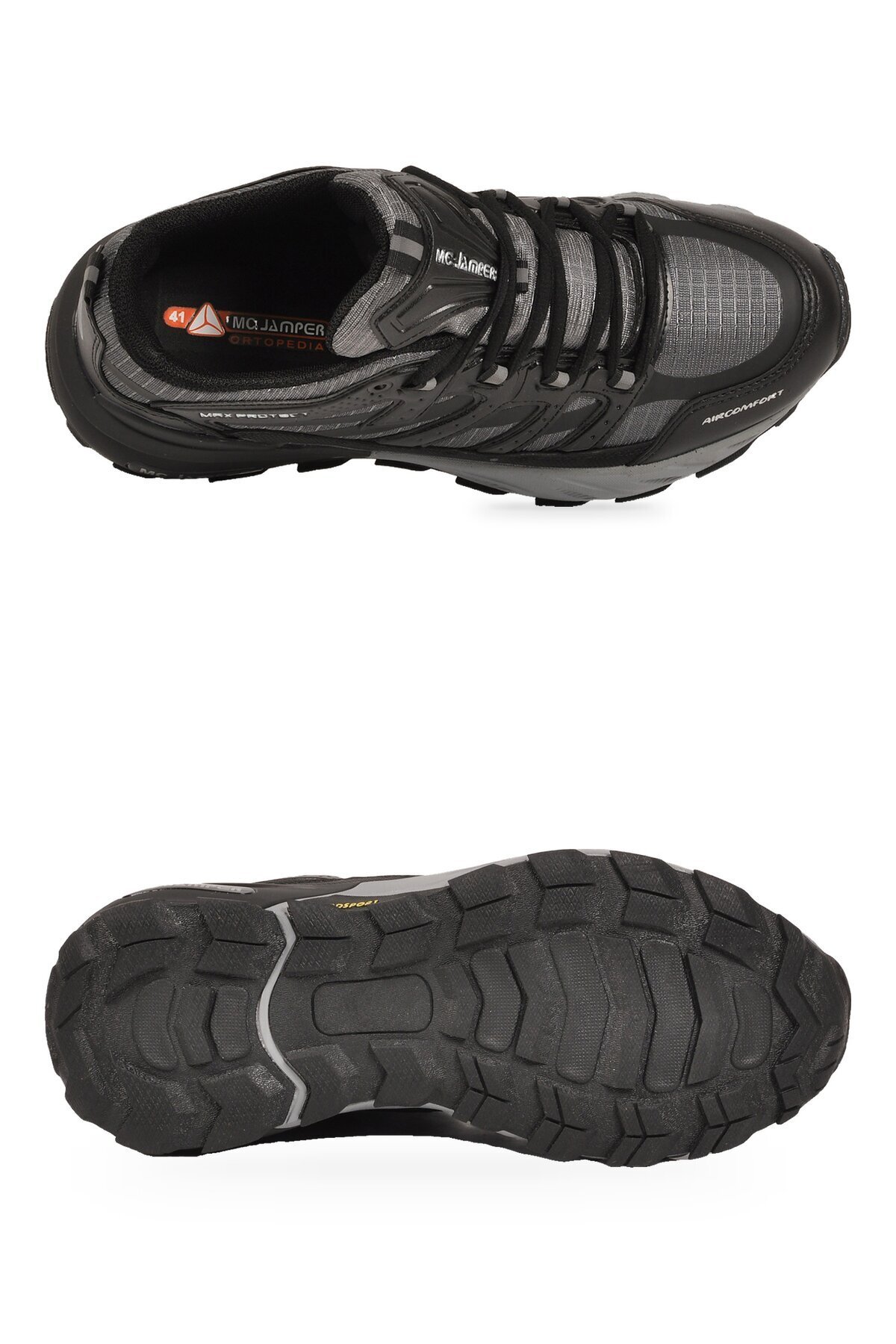 Rahat Ortopedik Taban Bağcıklı Siyah-Füme Erkek Yürüyüş ve Spor Ayakkabı Sneaker 2427