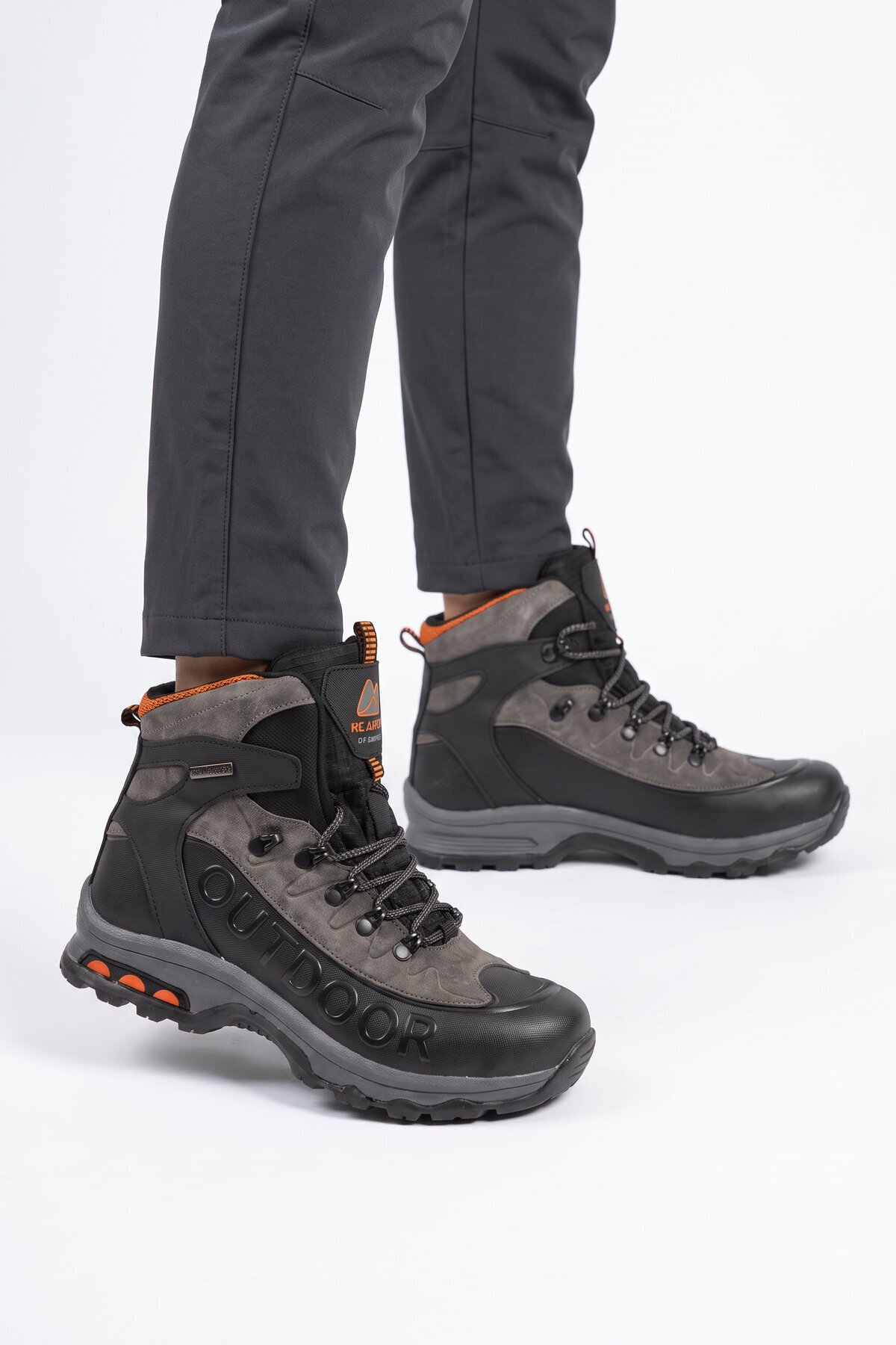 Erkek Bağcıklı Kaymaz Tabanlı Siyah-Füme Outdoor Trekking Bot 2115