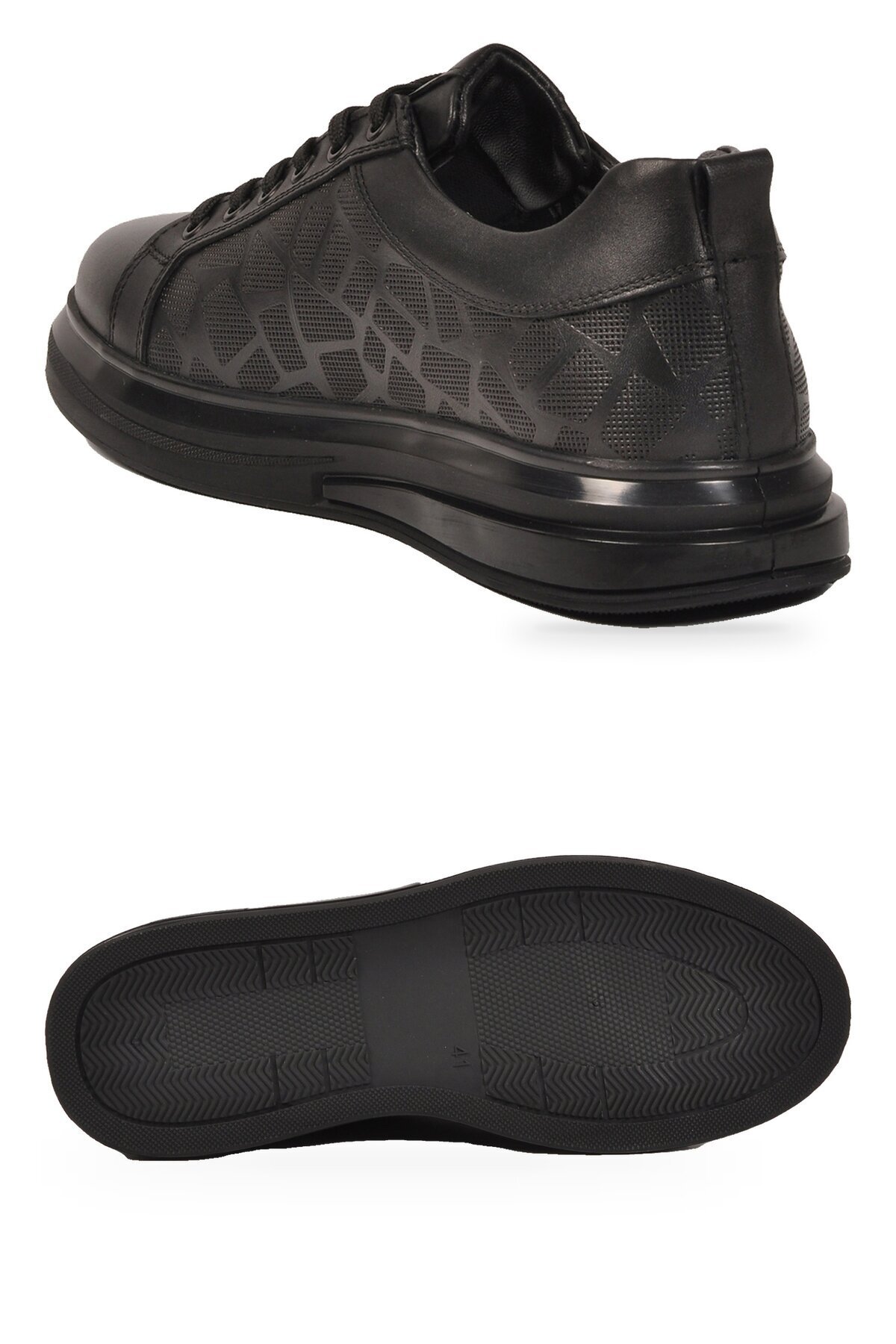 Erkek Bağcıklı Kalın Rahat Tabanlı Şık Siyah Hakiki Deri Casual Sneaker Ayakkabı 2592