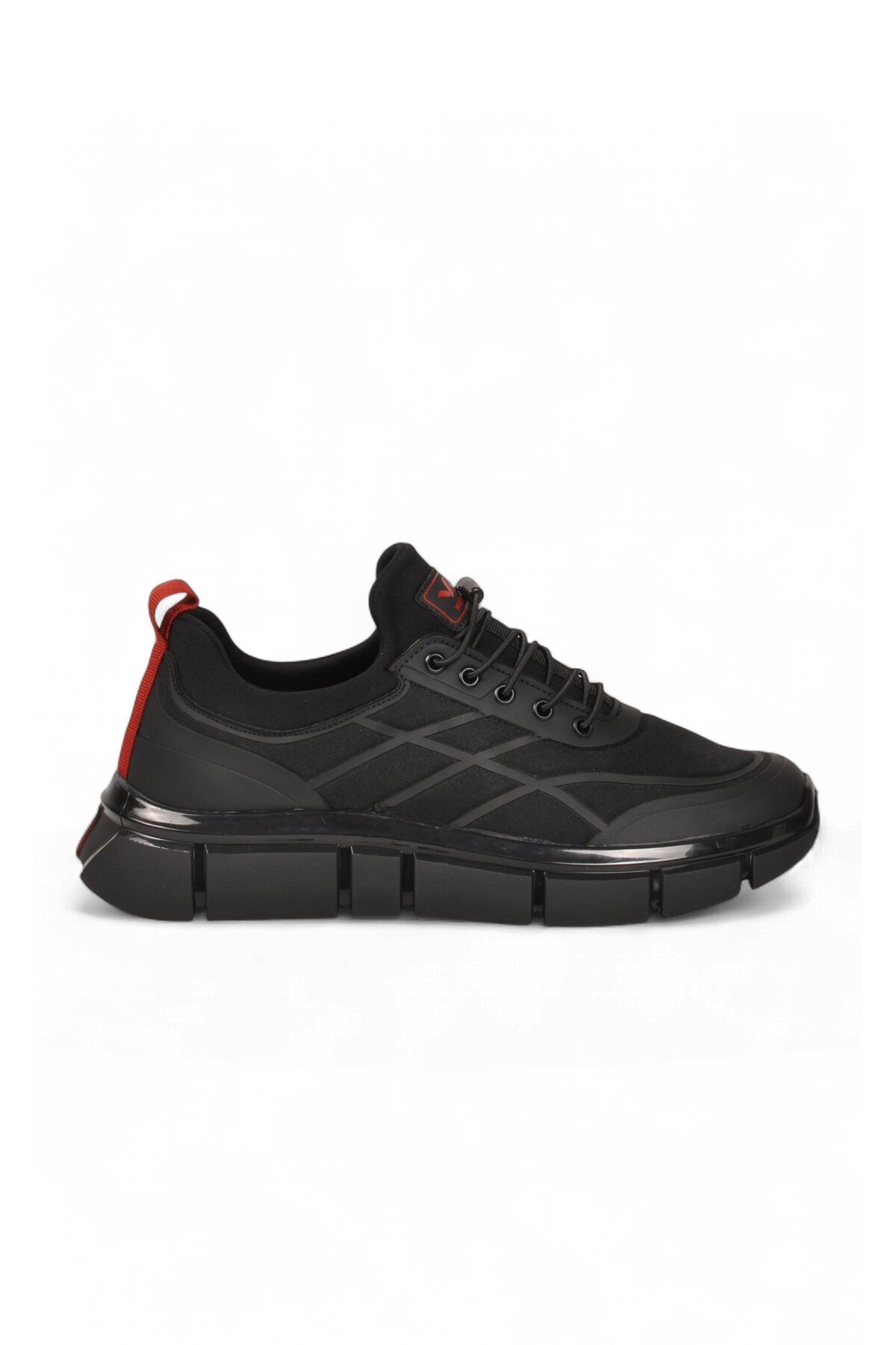 Erkek Lastik Bağcıklı Kalın Rahat Konfor Taban Siyah-Kırmızı Yürüyüş ve Spor Ayakkabı Sneaker Stride