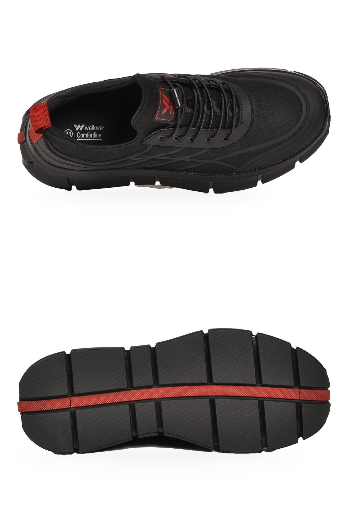 Erkek Lastik Bağcıklı Kalın Rahat Konfor Taban Siyah-Kırmızı Yürüyüş ve Spor Ayakkabı Sneaker Stride