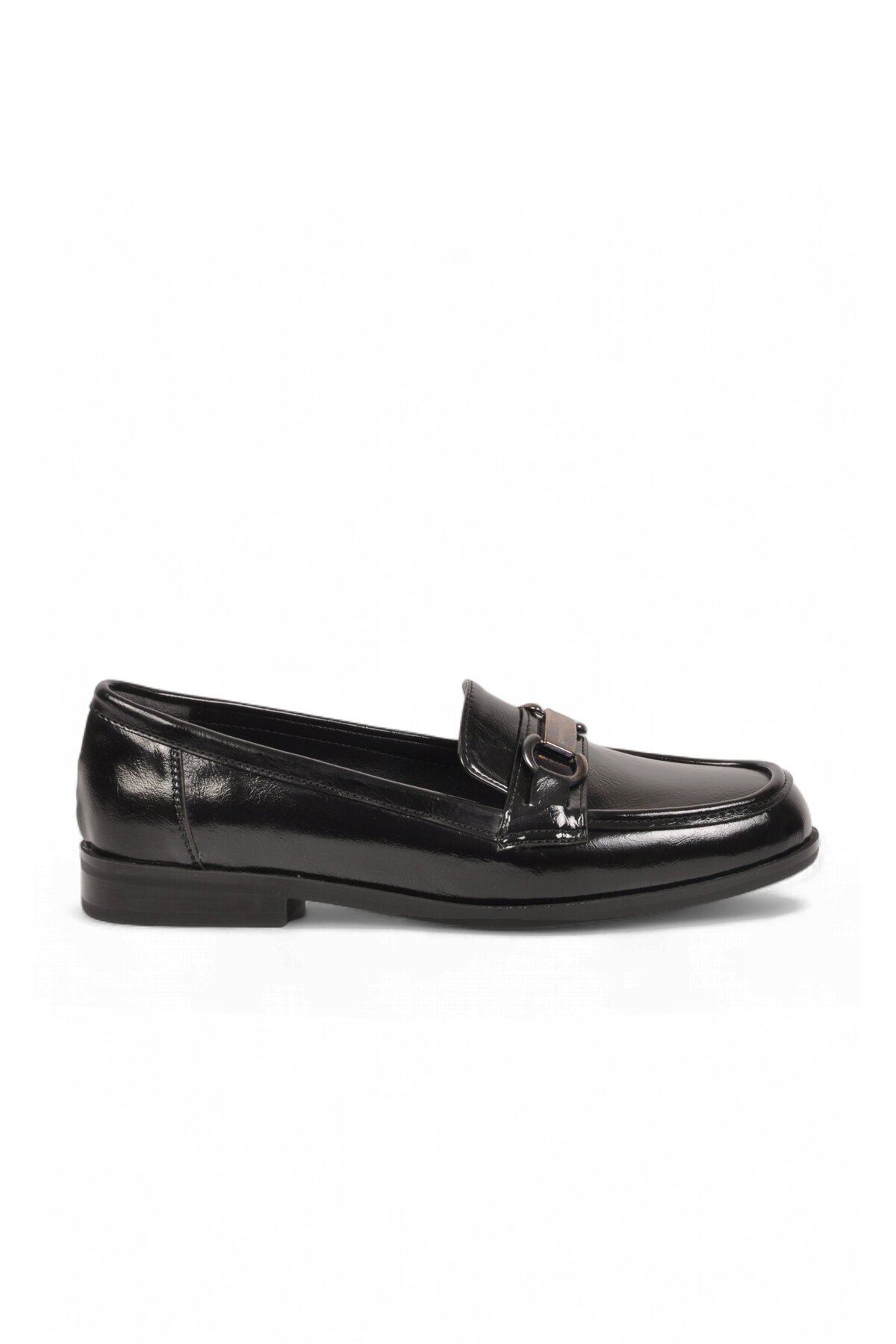 Kadın Toka Detaylı Şık Rahat Siyah Parlak Kadın Klasik Casual Ayakkabı Loafer PC-56058