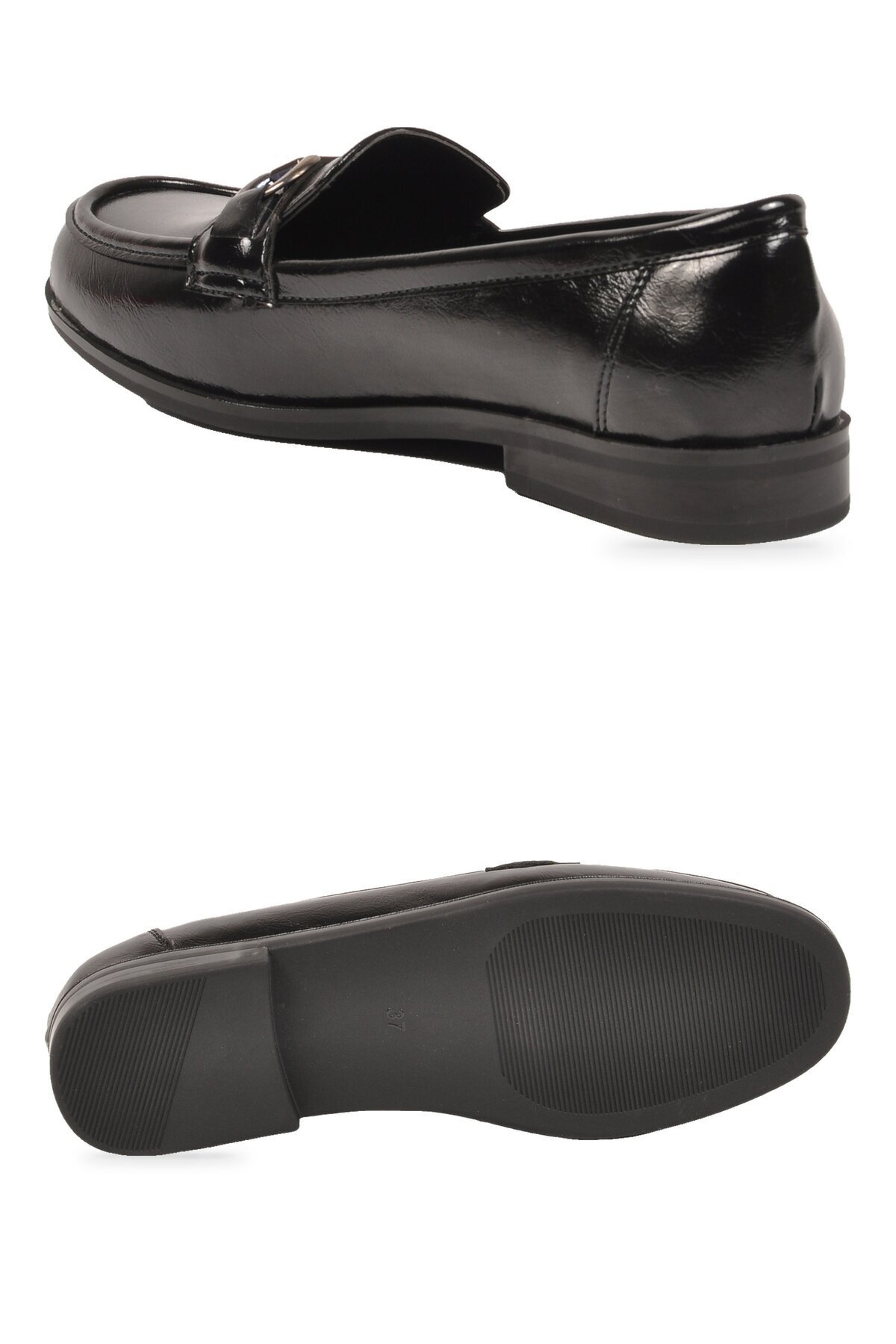 Kadın Toka Detaylı Şık Rahat Siyah Parlak Kadın Klasik Casual Ayakkabı Loafer PC-56058