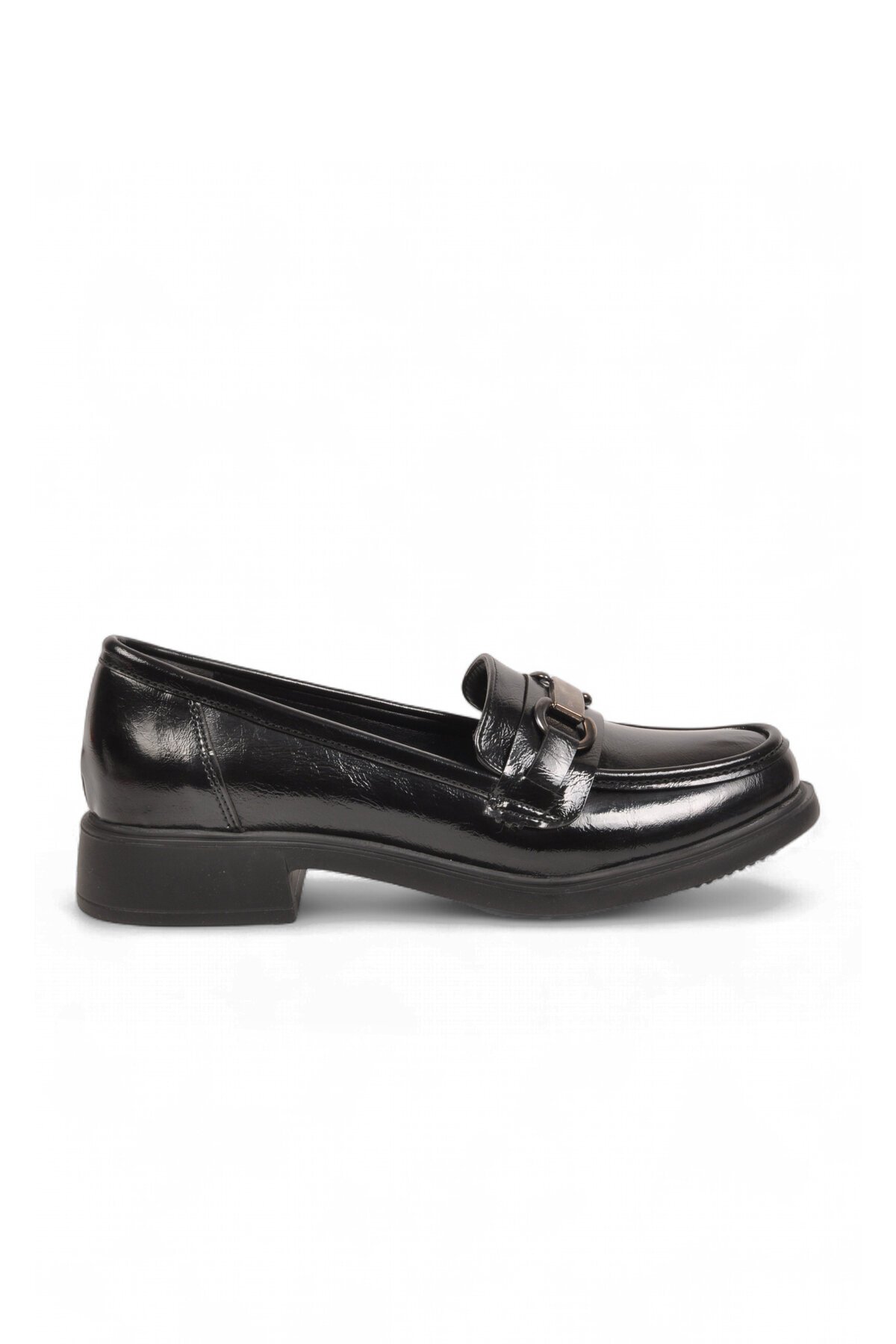 Kadın Toka Detaylı Şık Rahat Siyah Parlak Kadın Klasik Casual Ayakkabı Loafer PC-56064