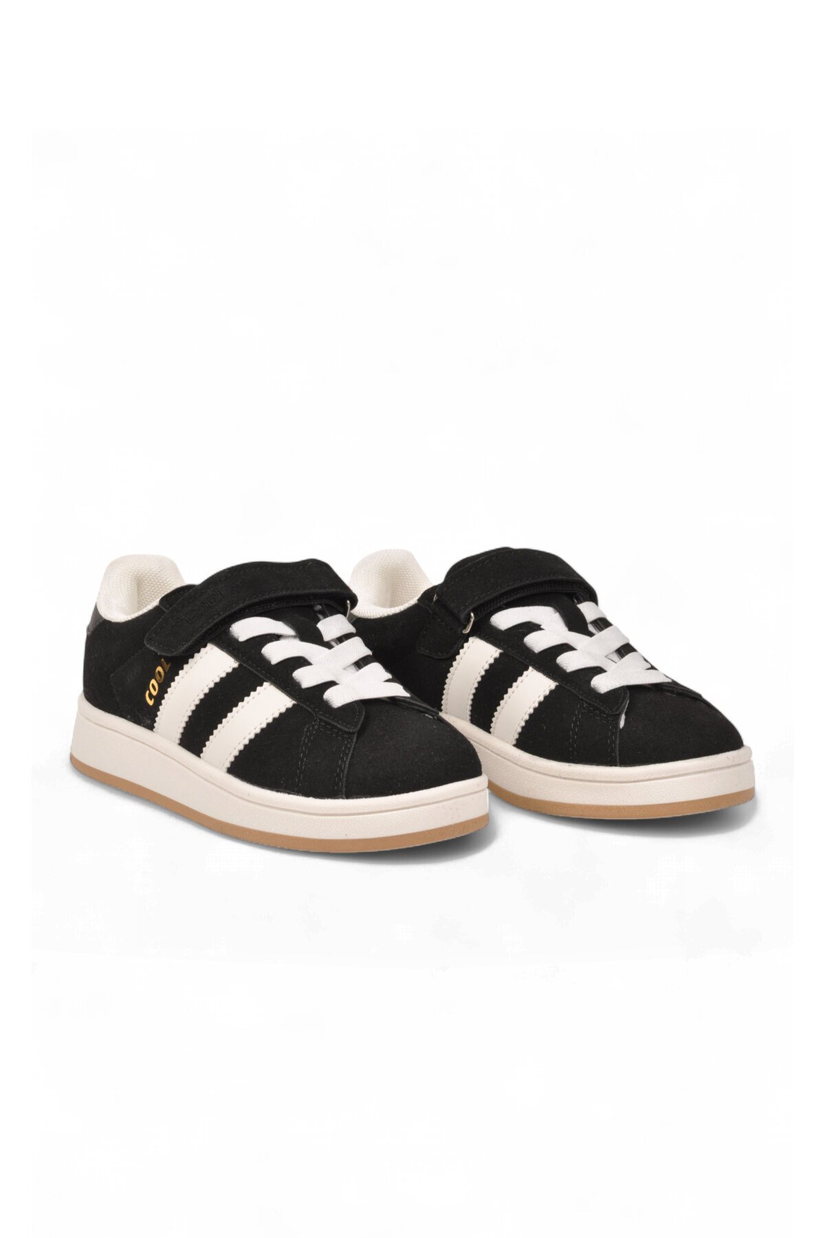 Cırt Bantlı Kalın Rahat Taban Siyah Unisex Çocuk Yürüyüş ve Spor Ayakkabı Sneaker Coop