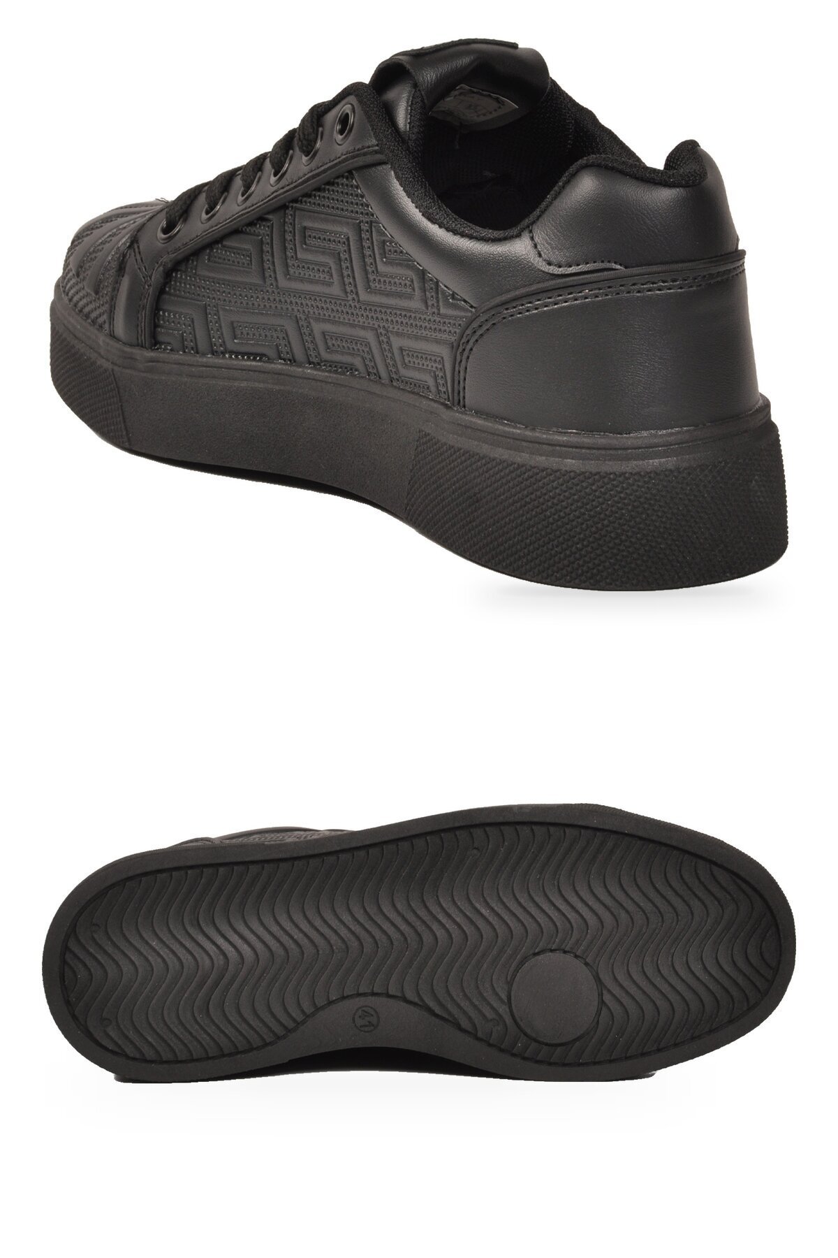Unisex Bağcıklı Kalın Taban Spor Ayakkabı Siyah Şık Rahat Casual Ayakkabı Sneaker 26201