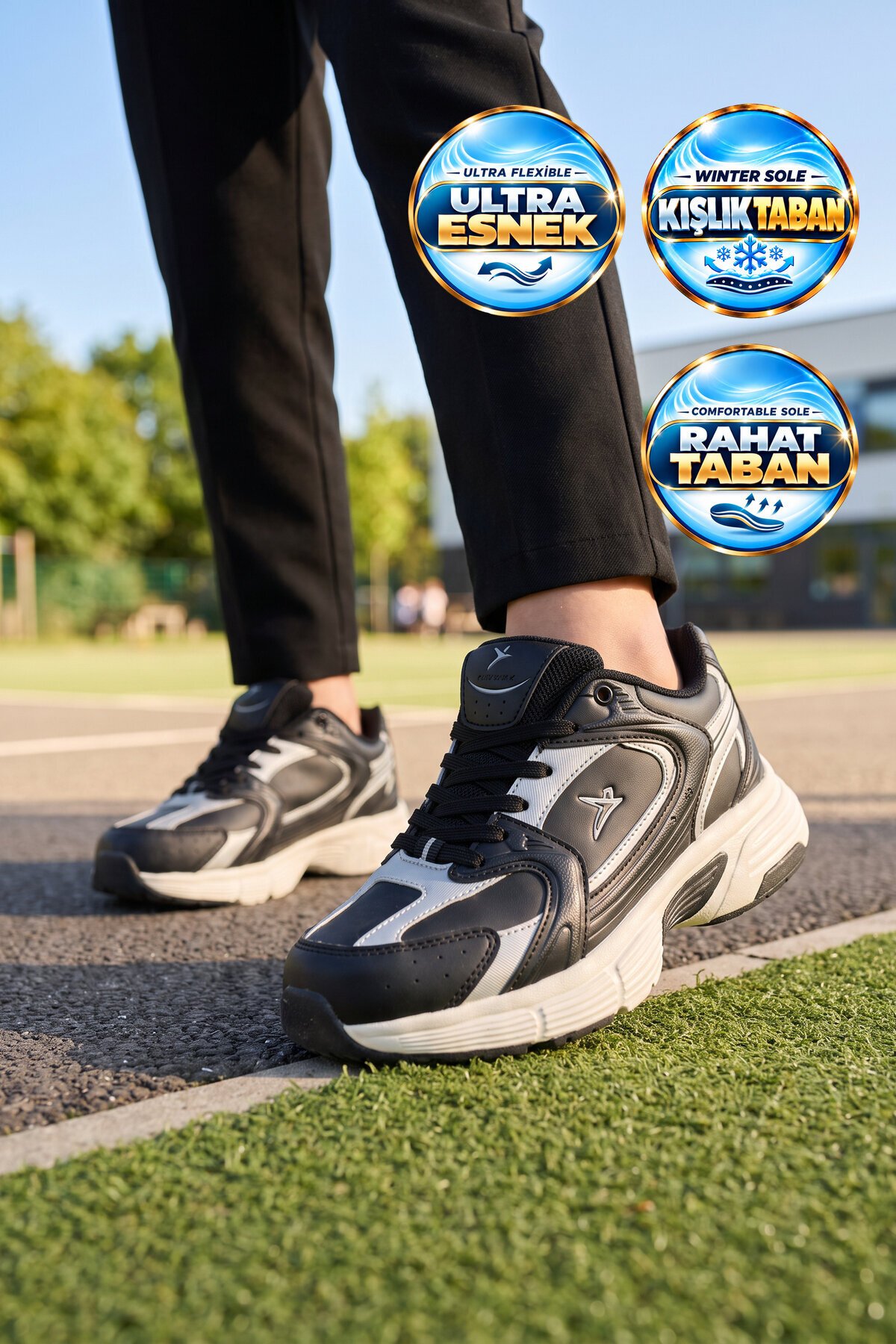 Bağcıklı Kalın Rahat Taban Siyah Unisex Yürüyüş ve Spor Ayakkabı Sneaker Terra G