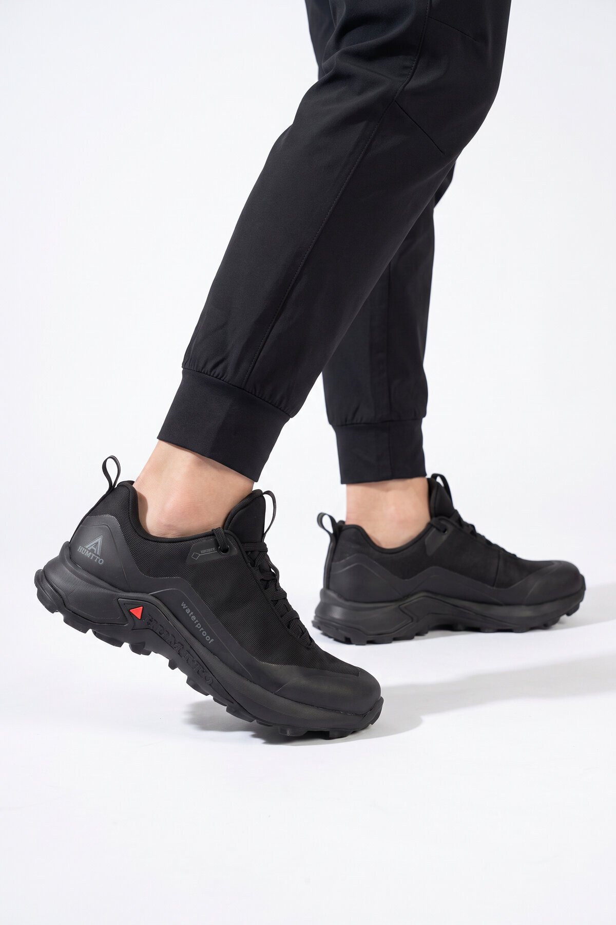 Unisex Su Geçirmez Kaymaz Taban Bağcıklı Siyah Outdoor Trekking Ayakkabı 110396B-2