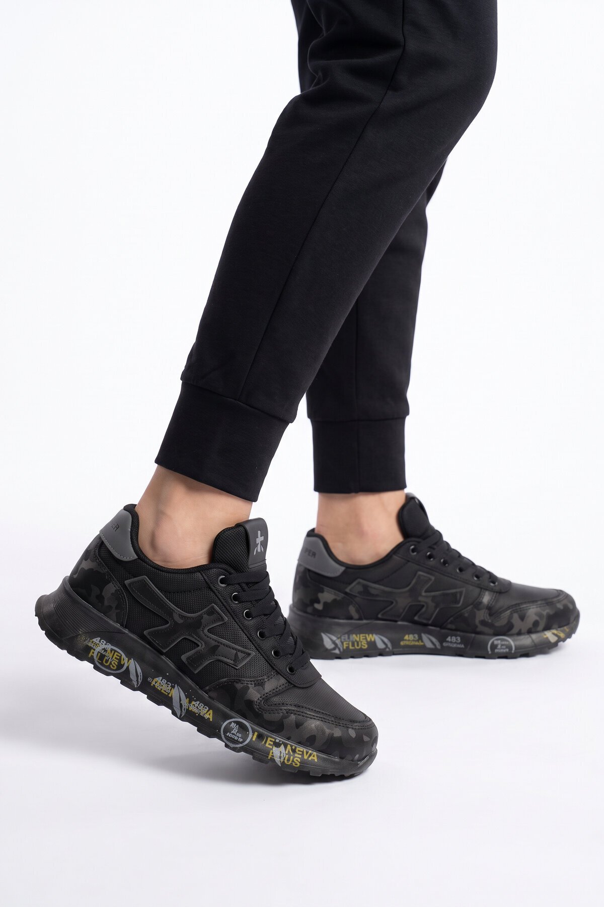 Erkek Ortopedik Rahat Taban Bağcıklı Siyah Erkek Yürüyüş ve Spor Ayakkabı Sneaker 2444 (Cilt)