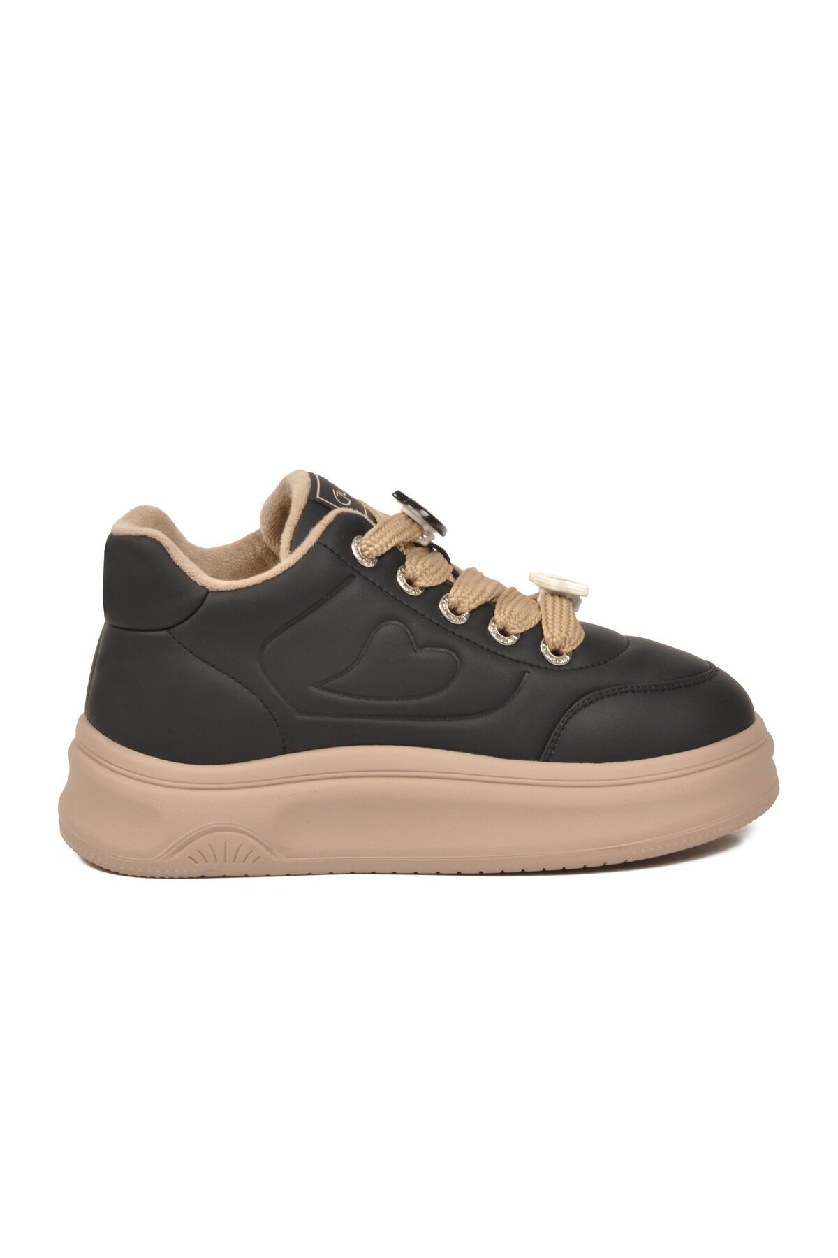 Aksesuar Bağcıklı Kalın Rahat Taban Bot Kadın Siyah Şık Sneaker Bot 26K421