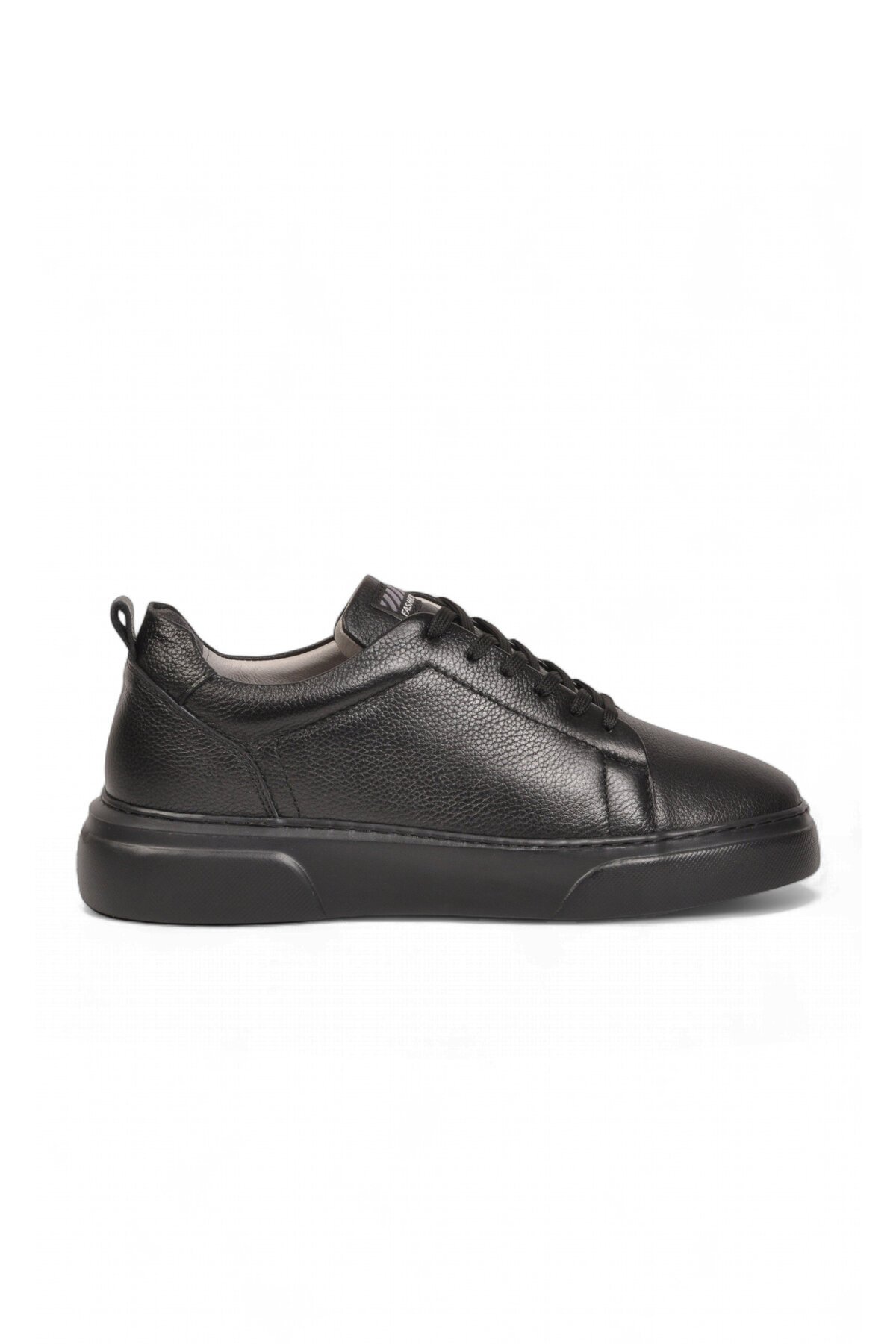 Erkek Bağcıklı Kalın Rahat Tabanlı Siyah Hakiki Deri Casual Sneaker Ayakkabı 272303