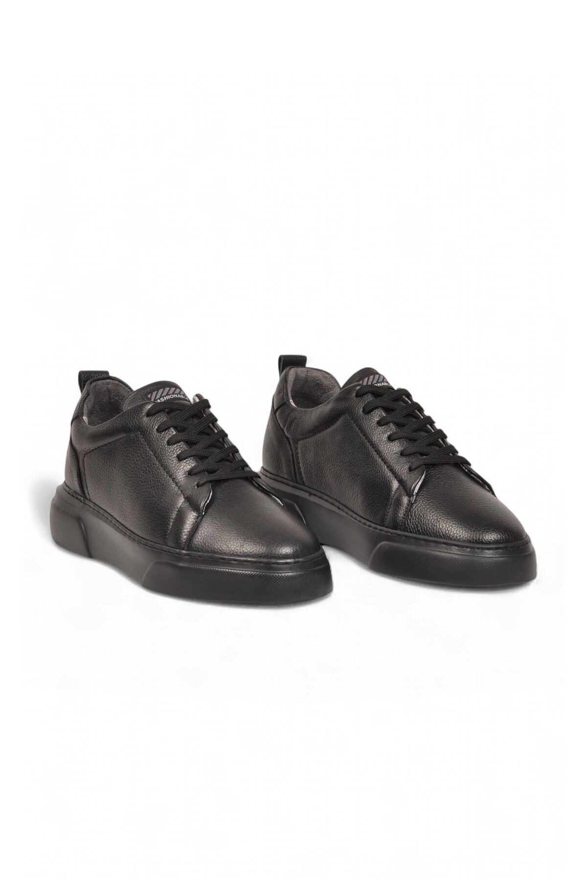 Erkek Bağcıklı Kalın Rahat Tabanlı Siyah Hakiki Deri Casual Sneaker Ayakkabı 272303