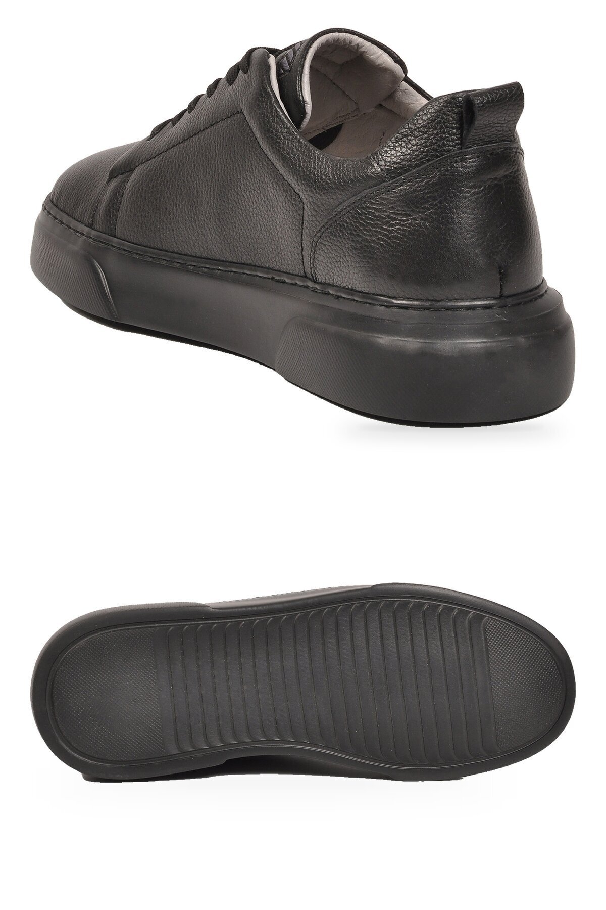 Erkek Bağcıklı Kalın Rahat Tabanlı Siyah Hakiki Deri Casual Sneaker Ayakkabı 272303