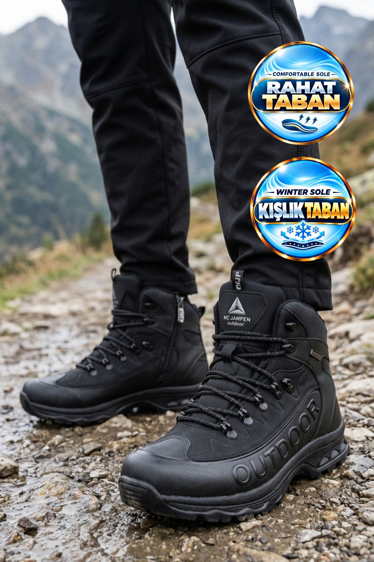Erkek Bağcıklı Kaymaz Tabanlı Siyah Outdoor Trekking Bot 2115