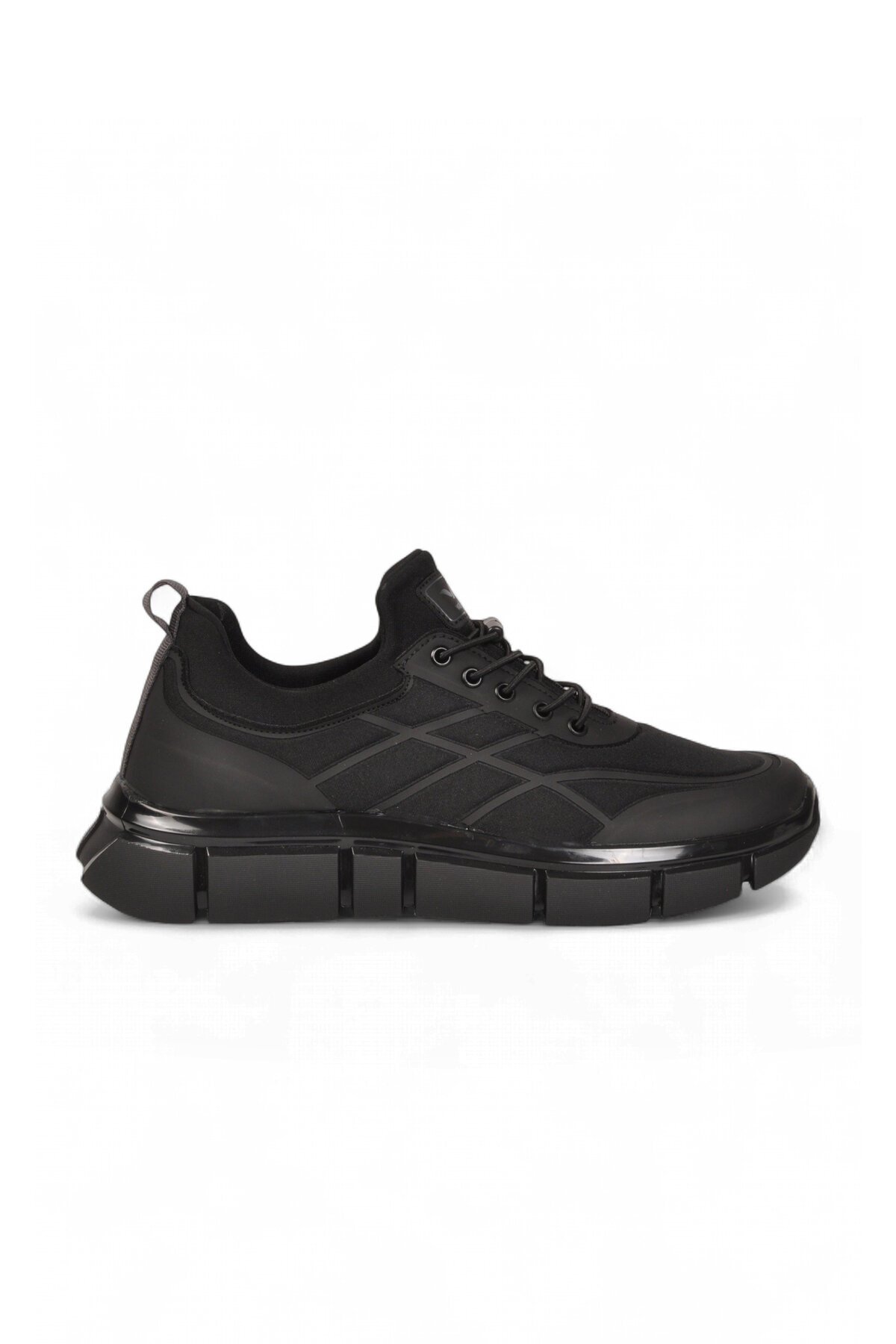 Erkek Lastik Bağcıklı Kalın Rahat Konfor Taban Siyah Yürüyüş ve Spor Ayakkabı Sneaker Stride