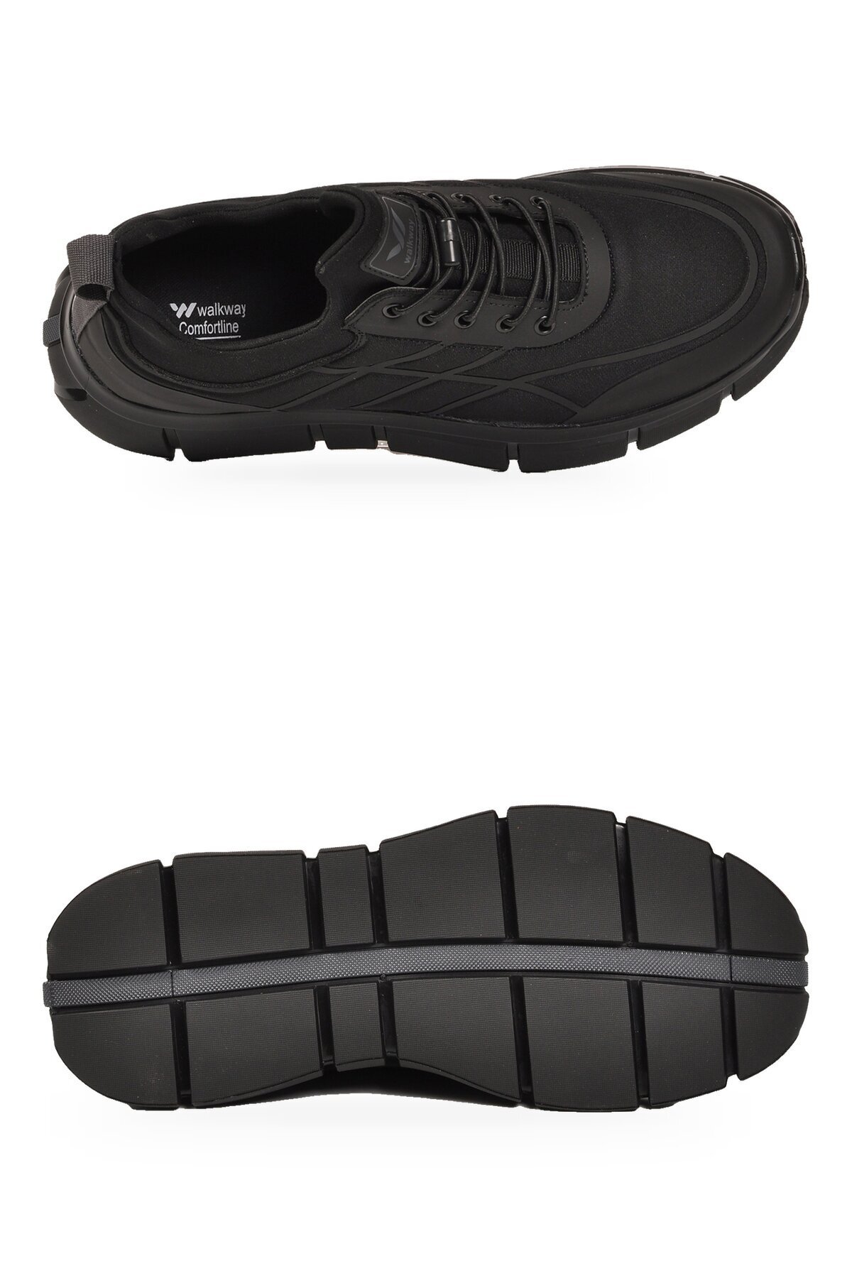 Erkek Lastik Bağcıklı Kalın Rahat Konfor Taban Siyah Yürüyüş ve Spor Ayakkabı Sneaker Stride