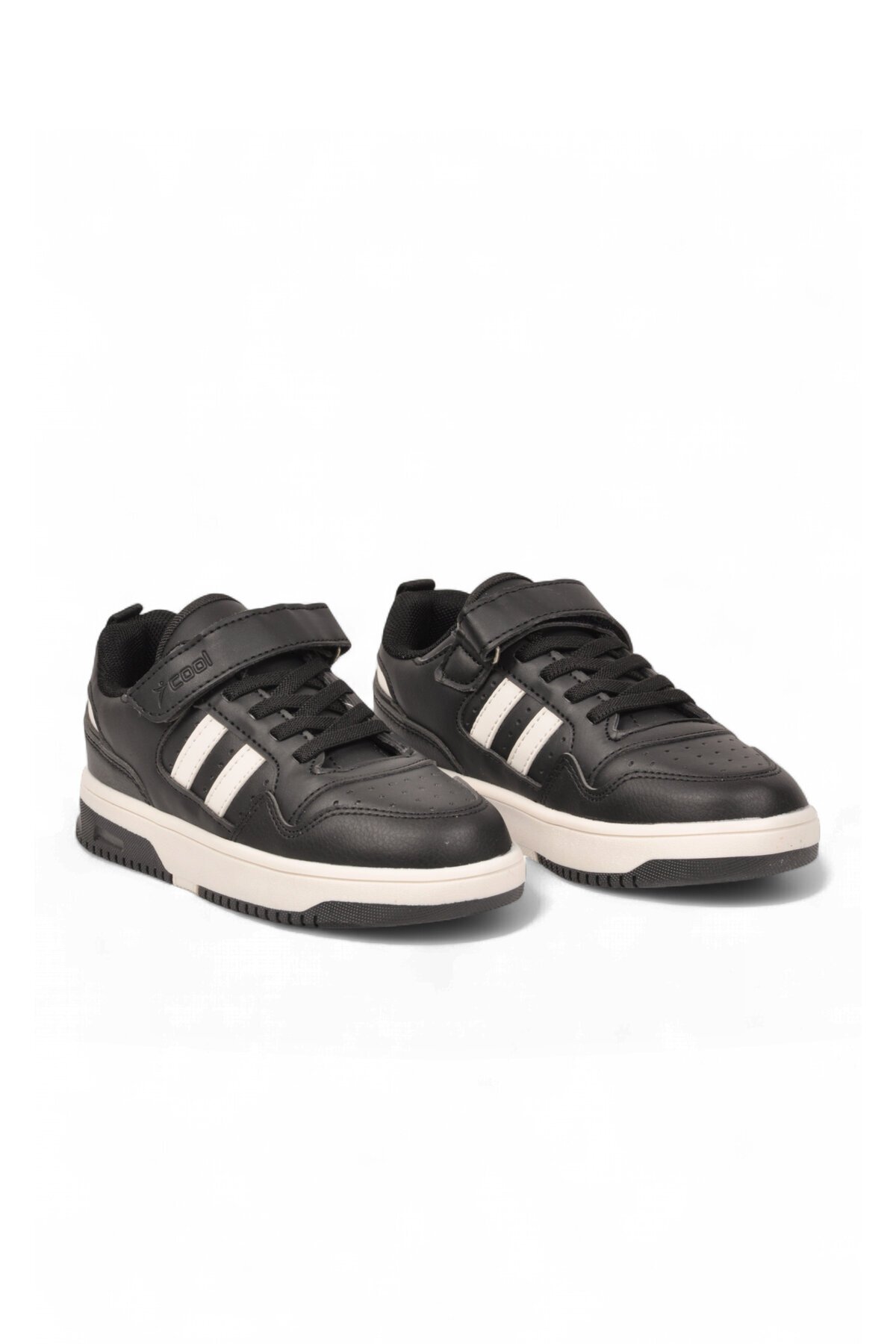 Cırt Bantlı Kalın Rahat Taban Siyah Unisex Çocuk Yürüyüş ve Spor Ayakkabı Sneaker Foor