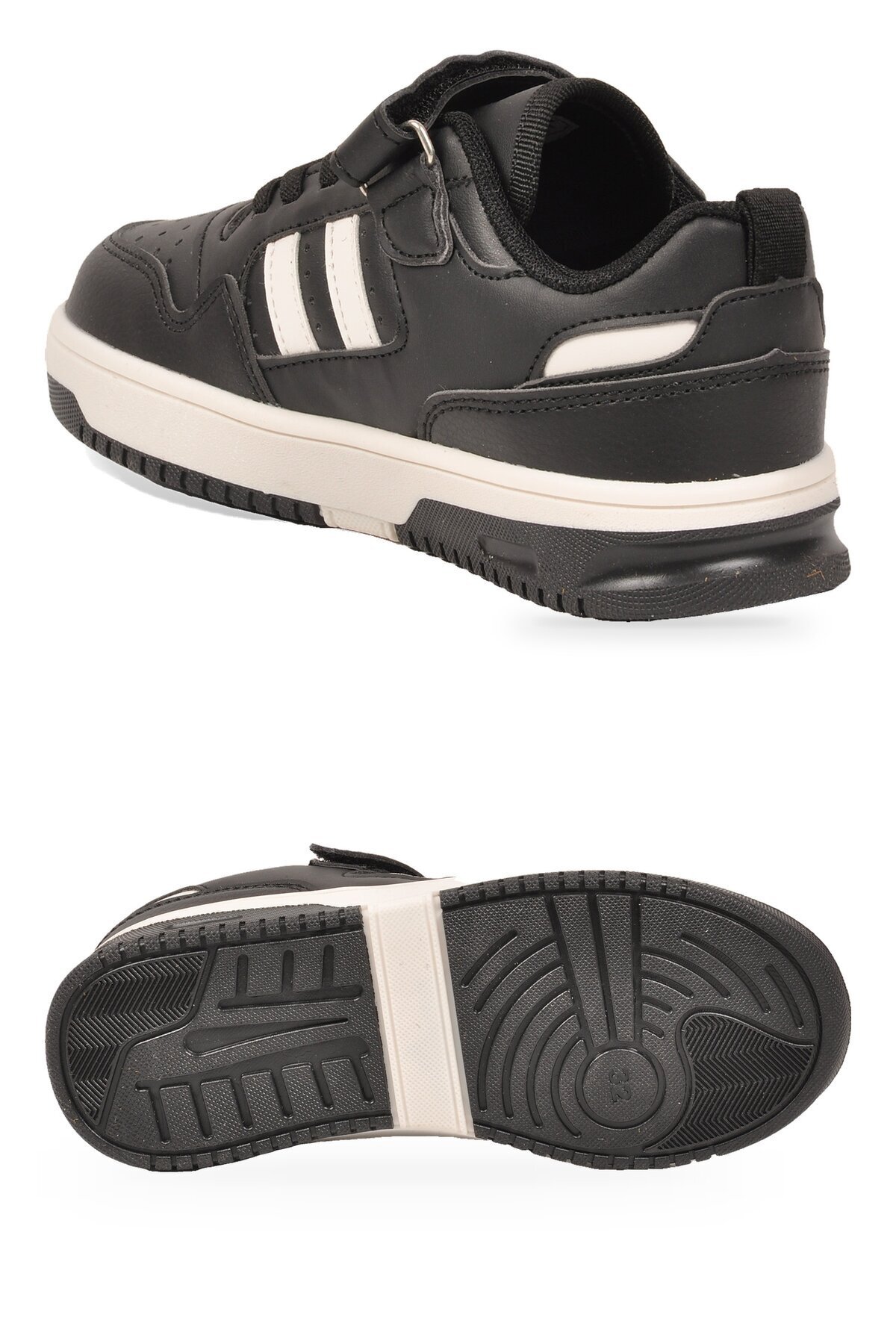 Cırt Bantlı Kalın Rahat Taban Siyah Unisex Çocuk Yürüyüş ve Spor Ayakkabı Sneaker Foor