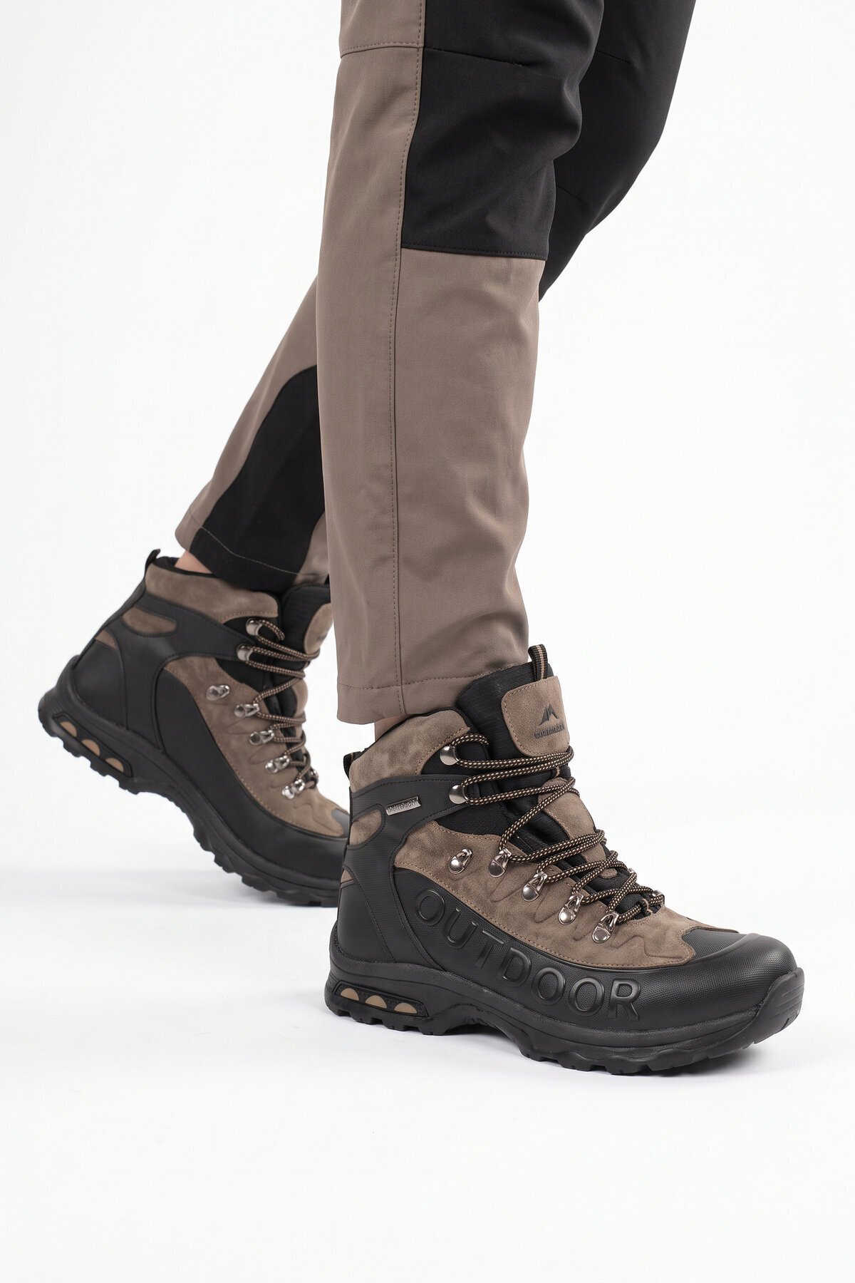 Erkek Bağcıklı Kaymaz Tabanlı Siyah-Vizon Outdoor Trekking Bot 2115