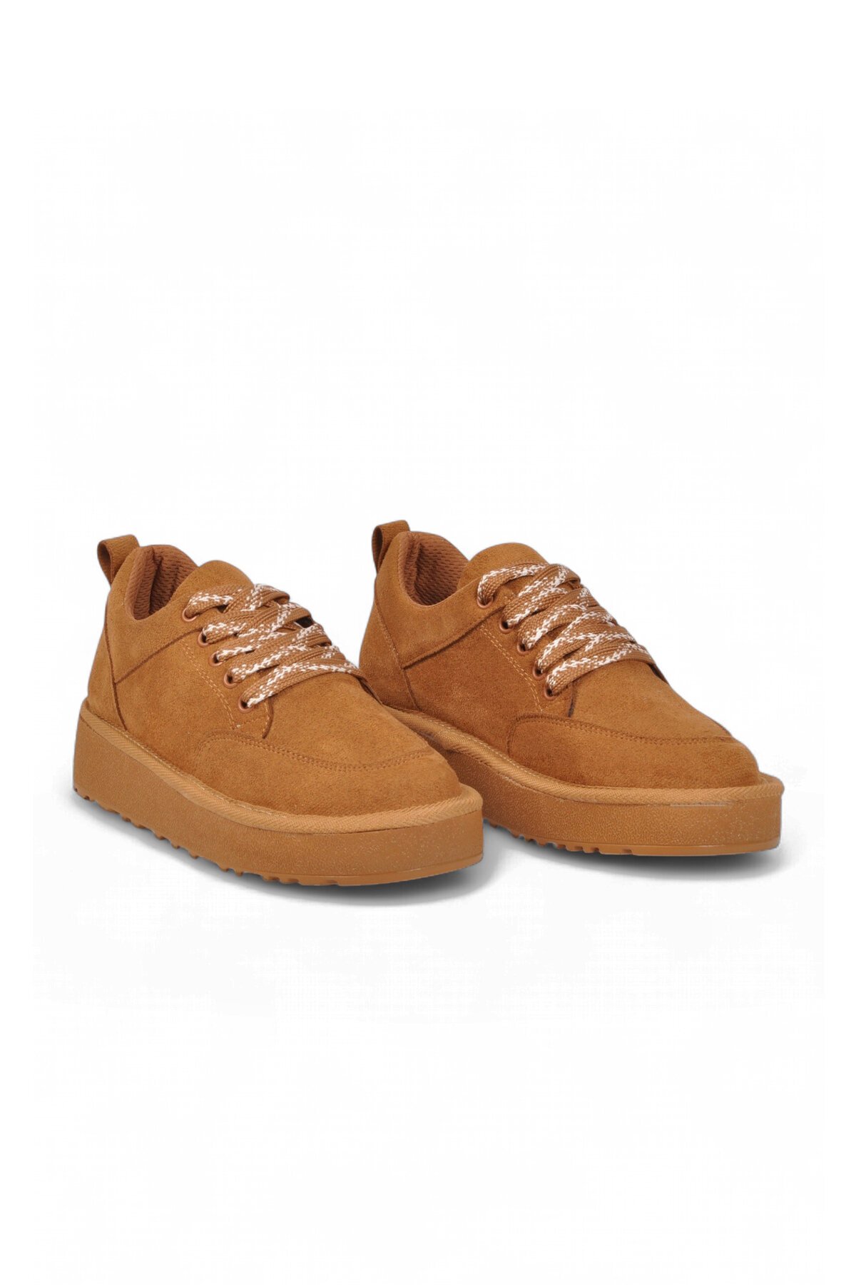 Kadın Taba Süet Bağcıklı Kalın Rahat Tabanlı Şık Casual Sneaker Ayakkabı 635443
