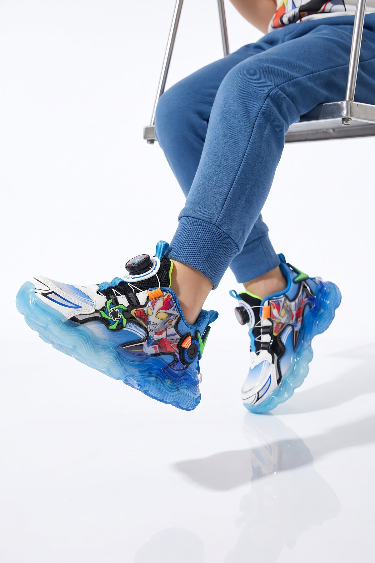 Akıllı Bağcıklı Desenli Kalın Tabanlı Mavi Unisex Çocuk Spor Ayakkabı Sneaker Kalen