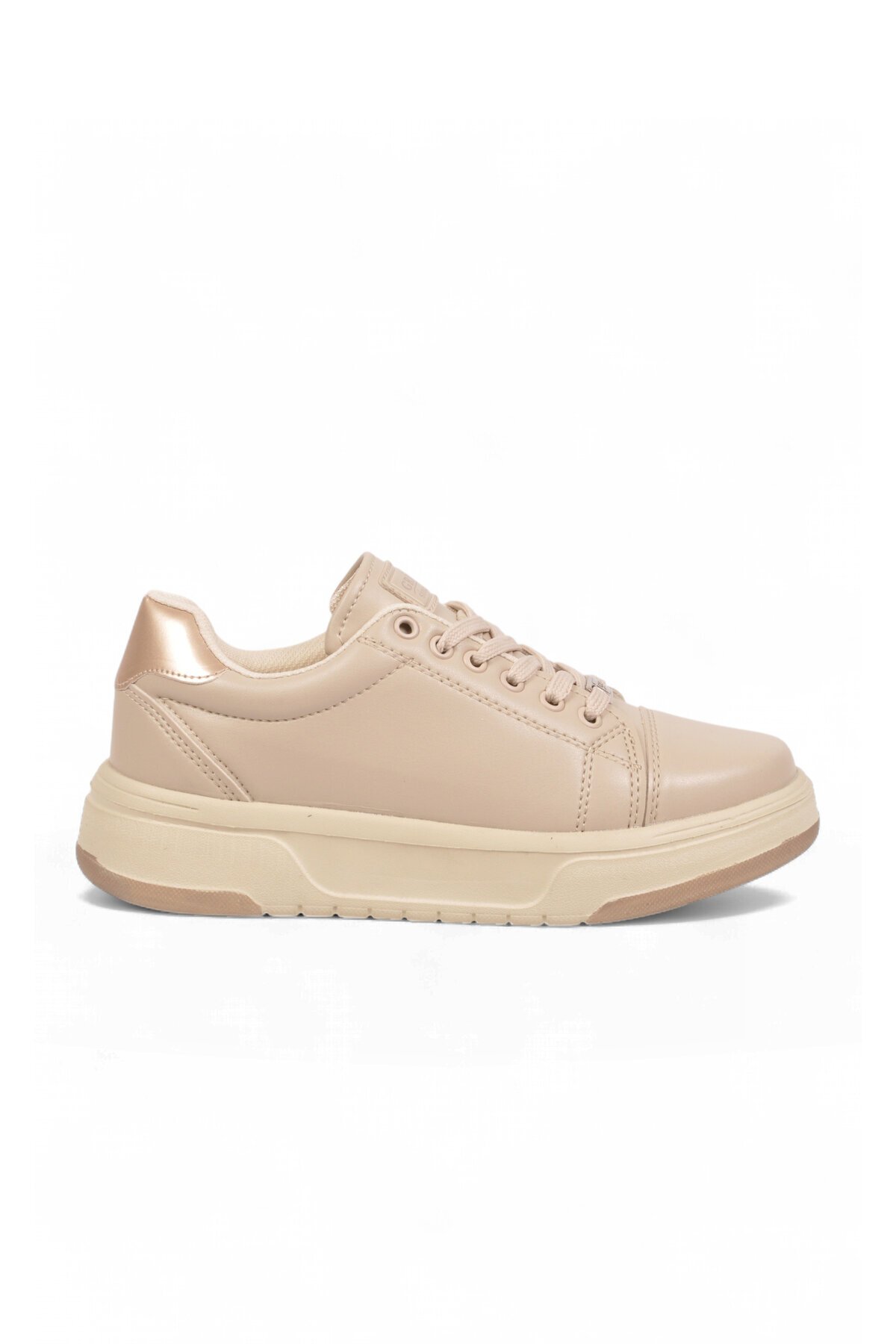 Bej Kadın Casual Ayakkabı Bağcıklı Kalın Rahat Tabanlı Şık Sneaker Code 419