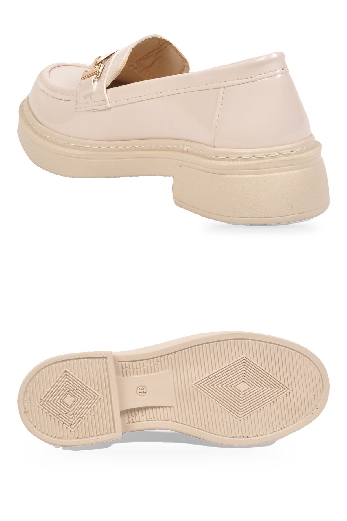 Toka Detaylı Kalın Tabanlı Şık Rahat Bej Rugan Kadın Casual Ayakkabı Loafer 1805